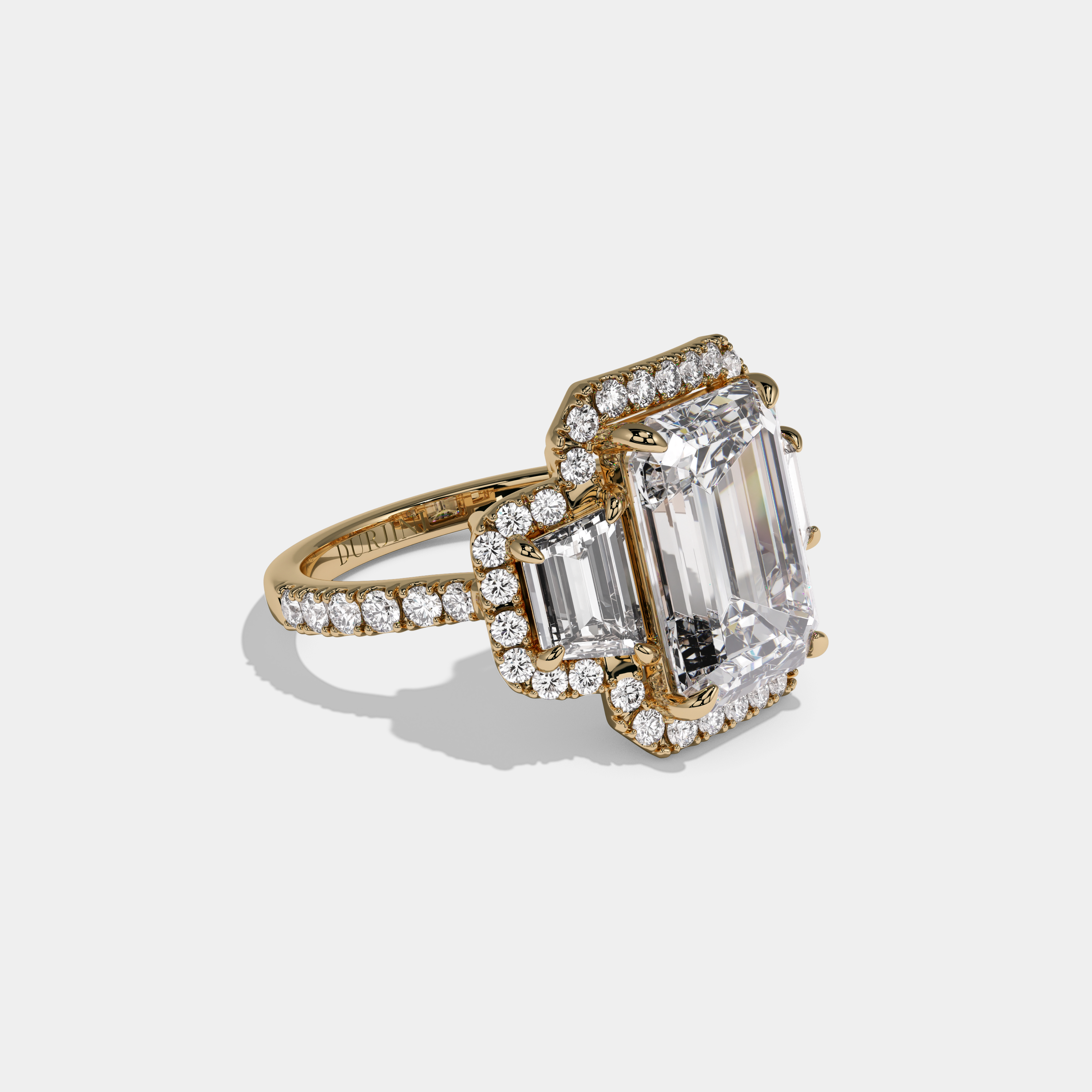 Mary Emerald Cut Diamond Band With Step Cut Sides Engagement Ring 10ct 18K Yellow Gold
