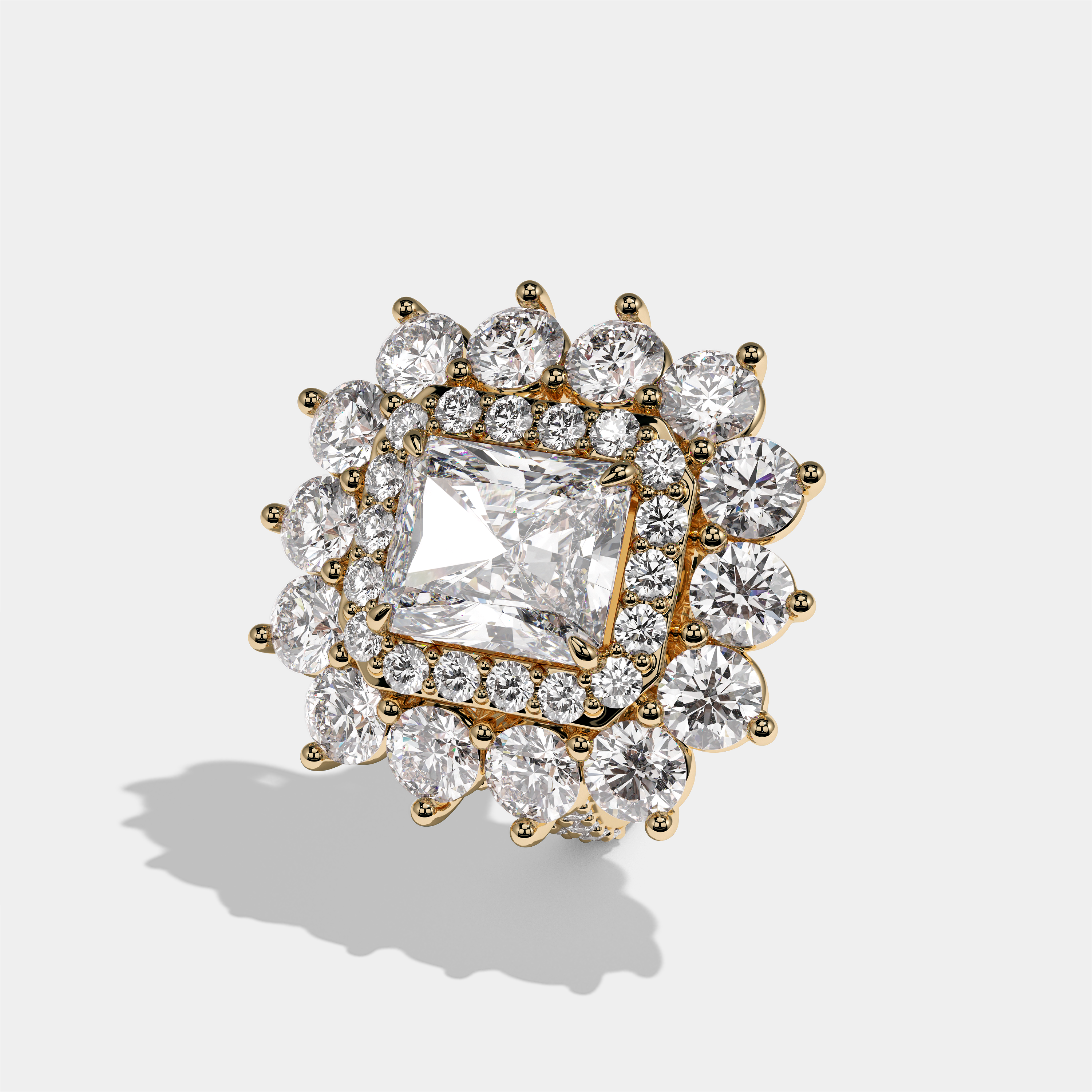 Matilda Empress radiant diamond engagement ring in 18K yellow gold by Kurbãni Durjini, left view