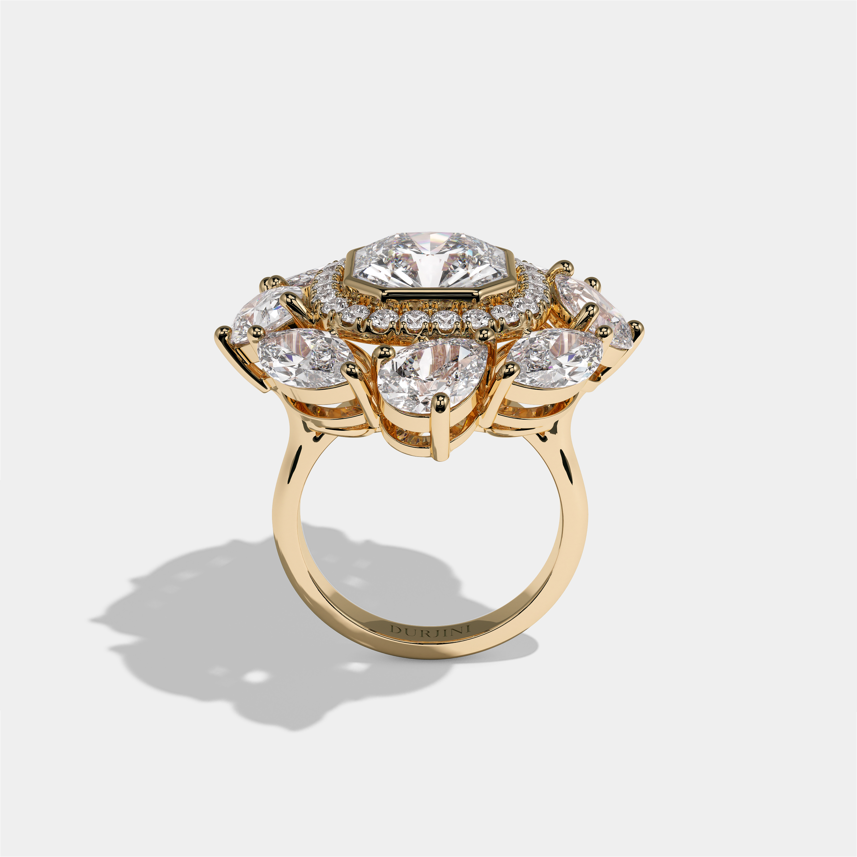 Harriet Marchioness custom cut diamond engagement ring in 18K yellow gold by Kurbãni Durjini, full view