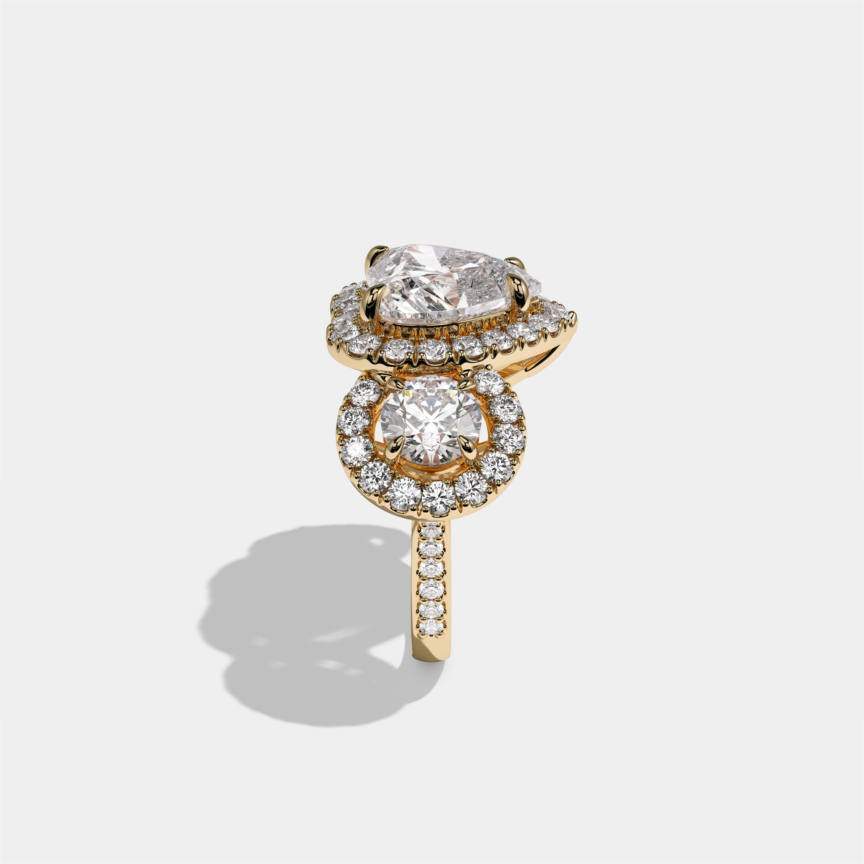 Blanche Countess heart halo diamond engagement ring in 18K yellow gold by Kurbãni Durjini, side view