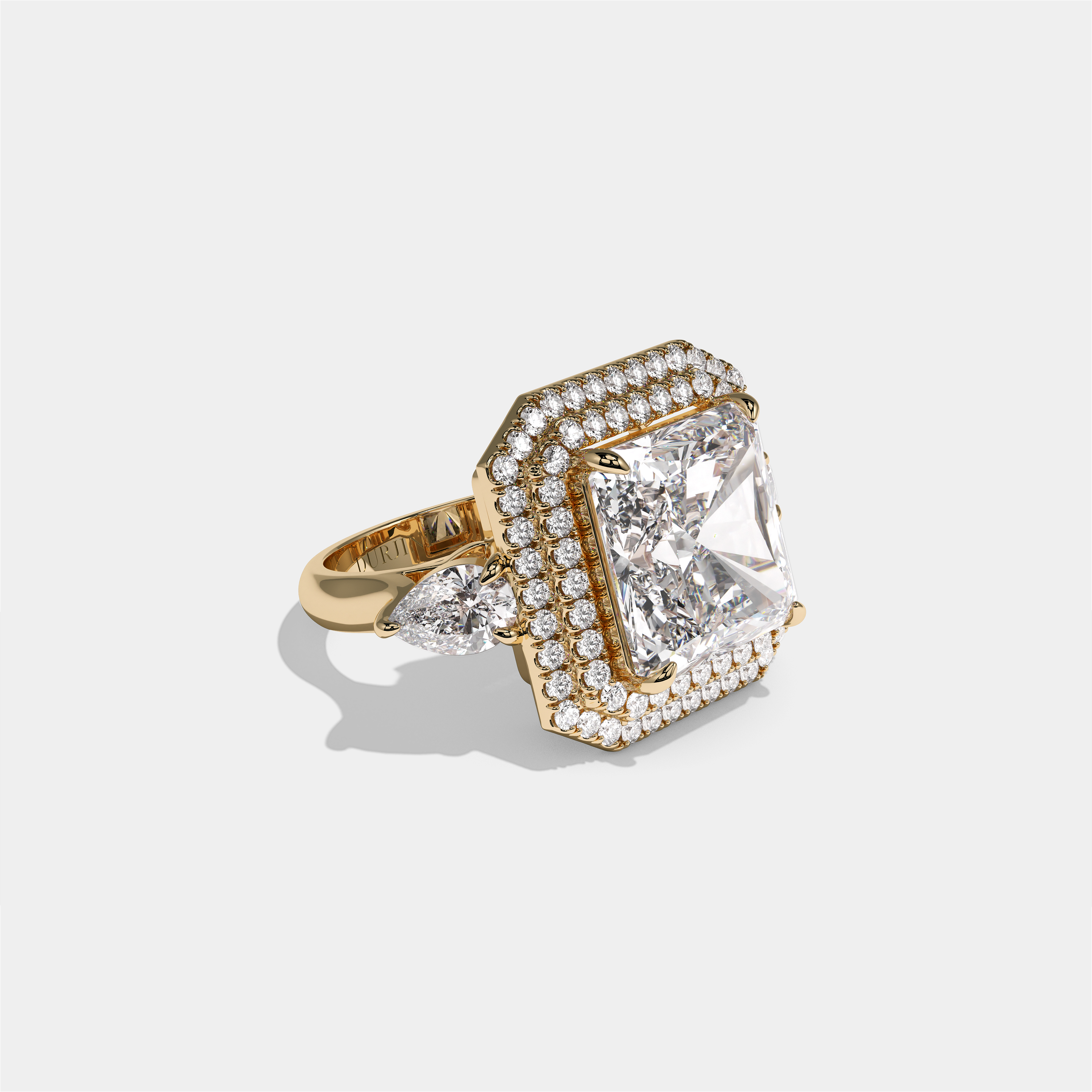 Helena Duchess Rosalind diamond radiant engagement ring in 18K yellow gold by Kurbãni Durjini, right view