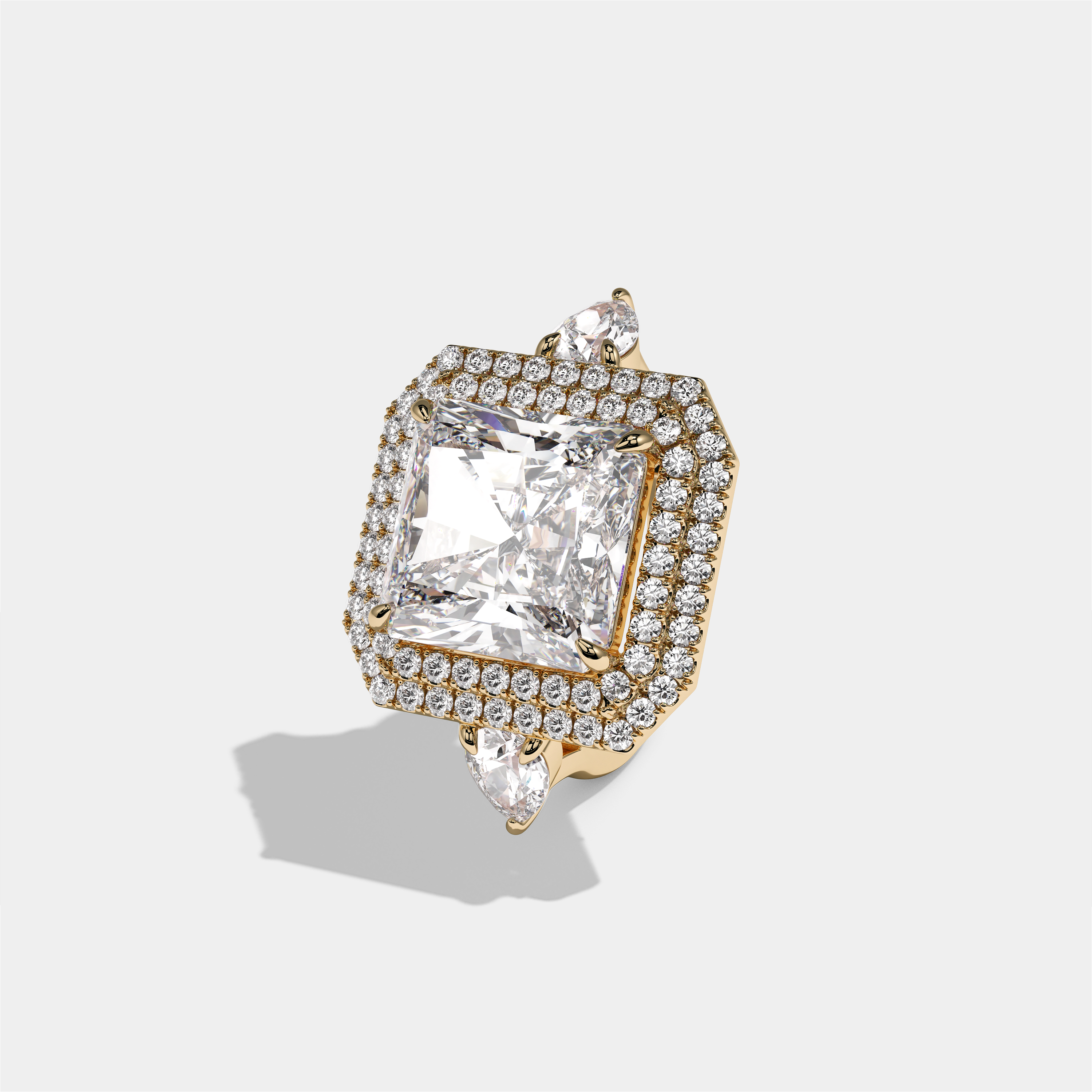 Helena Duchess Rosalind diamond radiant engagement ring in 18K yellow gold by Kurbãni Durjini, left view