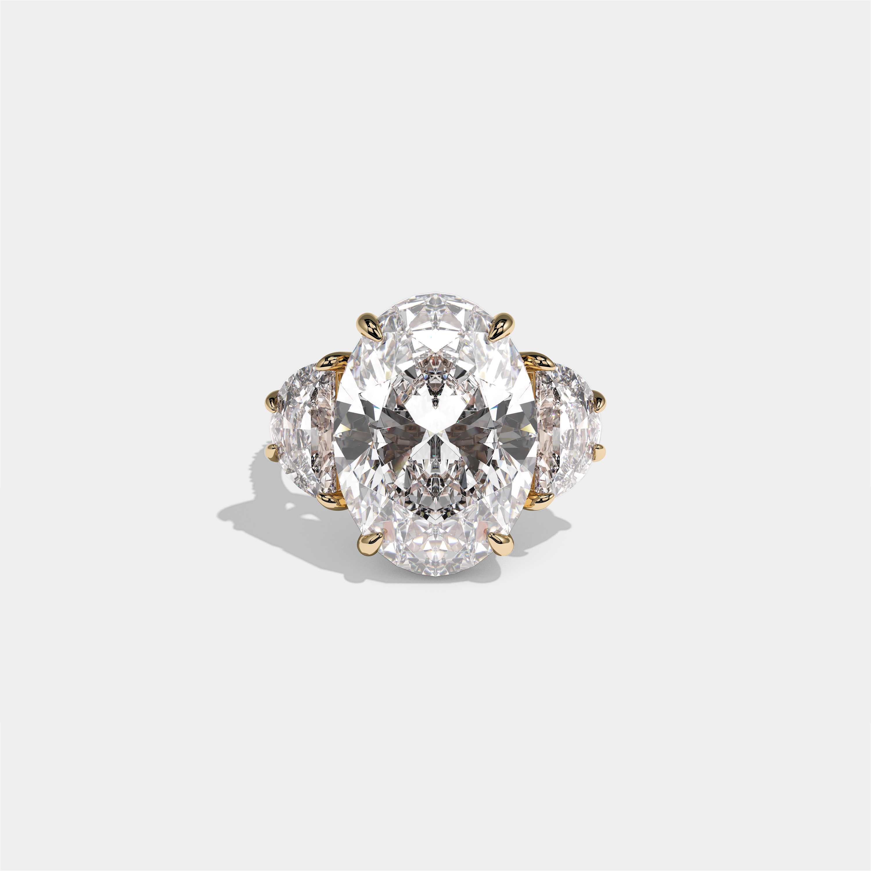 Philippa Countess Agnes diamond oval halo engagement ring in 18K yellow gold by Kurbãni Durjini, front view