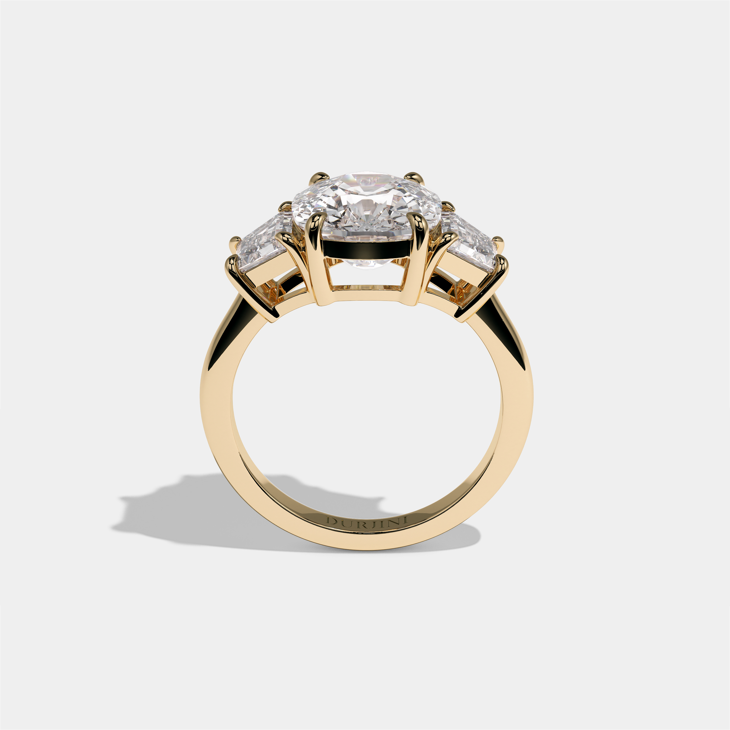 Matilda Lady Seraphine diamond cushion engagement ring in 18K yellow gold by Kurbãni Durjini, full view