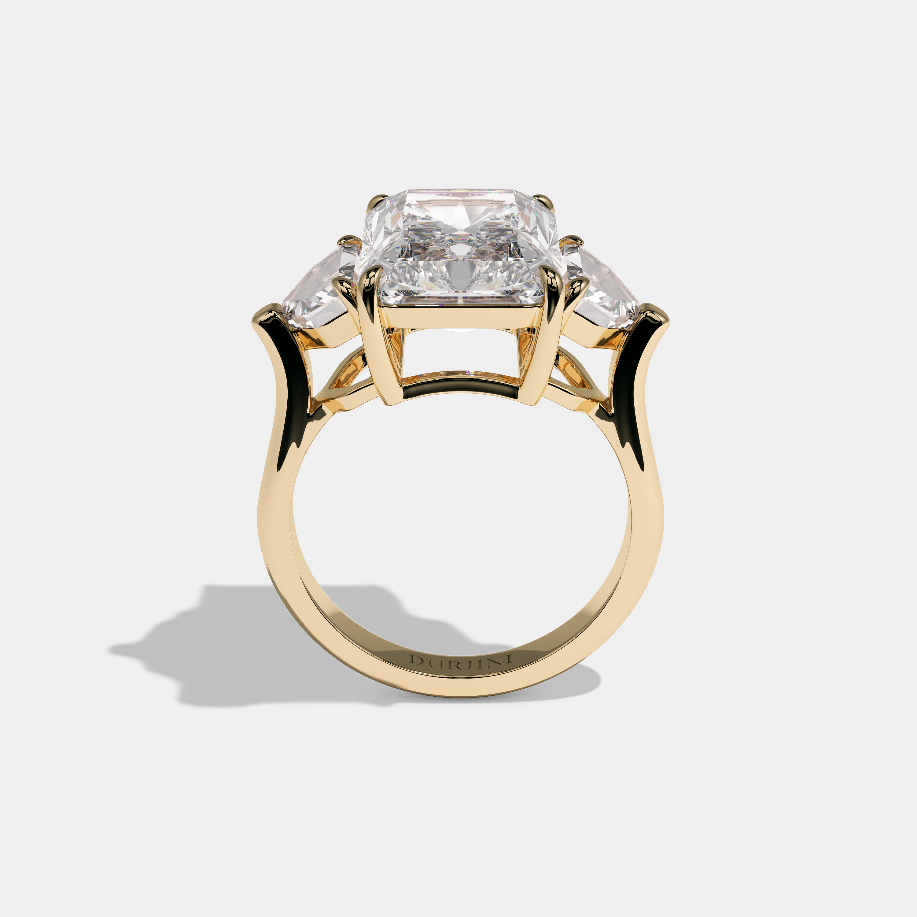 Philippa Lady Rose diamond radiant engagement ring in 18K yellow gold by Kurbãni Durjini, full view