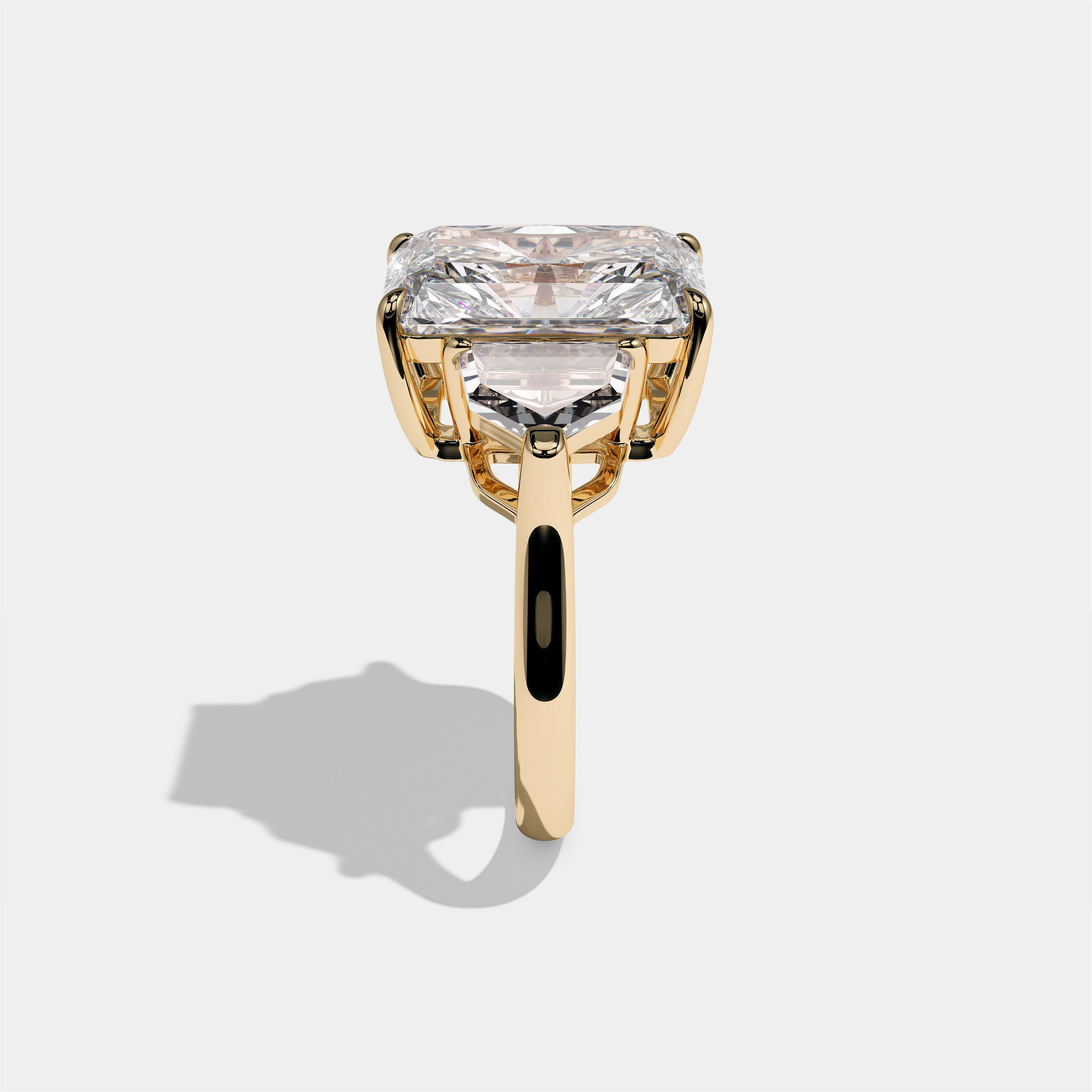 Philippa Lady Rose diamond radiant engagement ring in 18K yellow gold by Kurbãni Durjini, side view