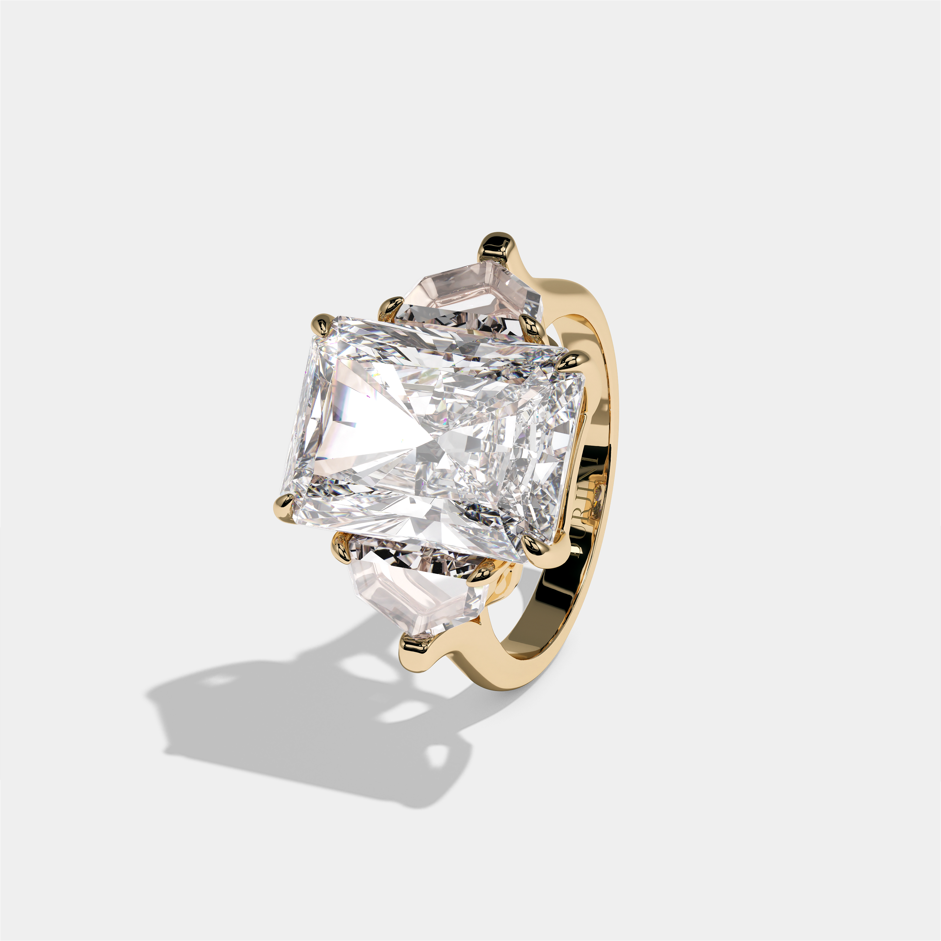 Philippa Lady Rose diamond radiant engagement ring in 18K yellow gold by Kurbãni Durjini, left view