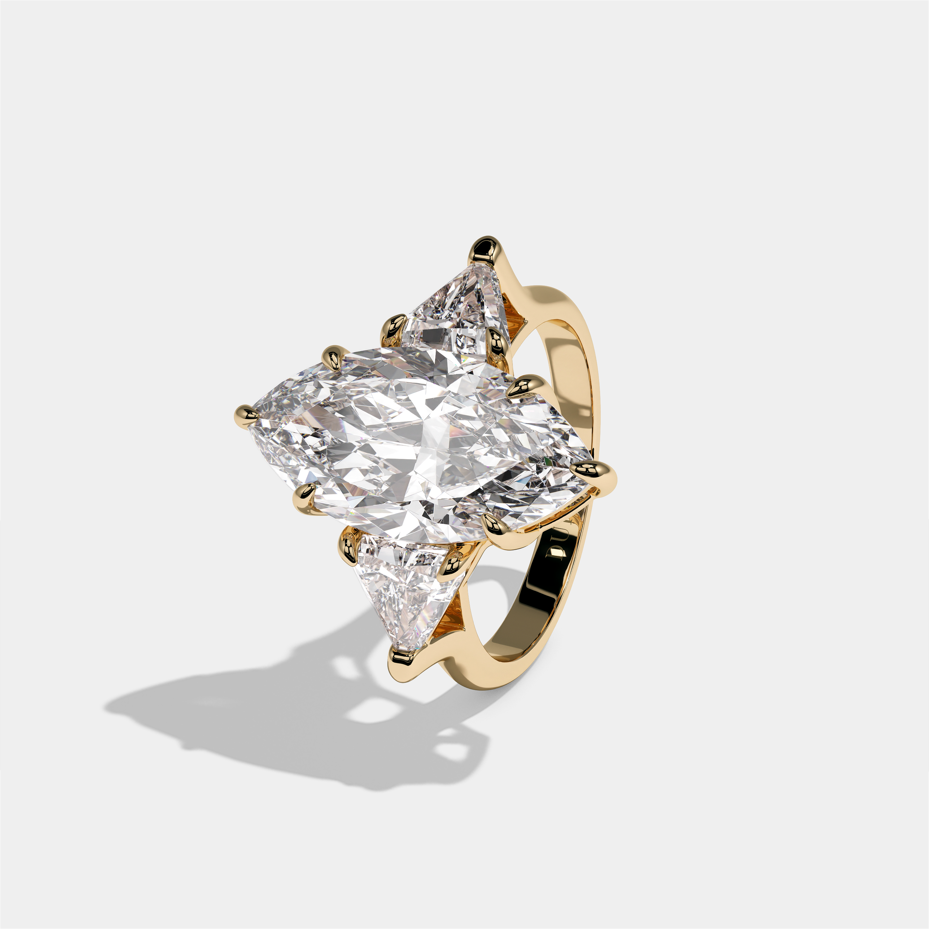 Arabella Marchioness diamond marquise engagement ring in 18K yellow gold by Kurbãni Durjini, left view