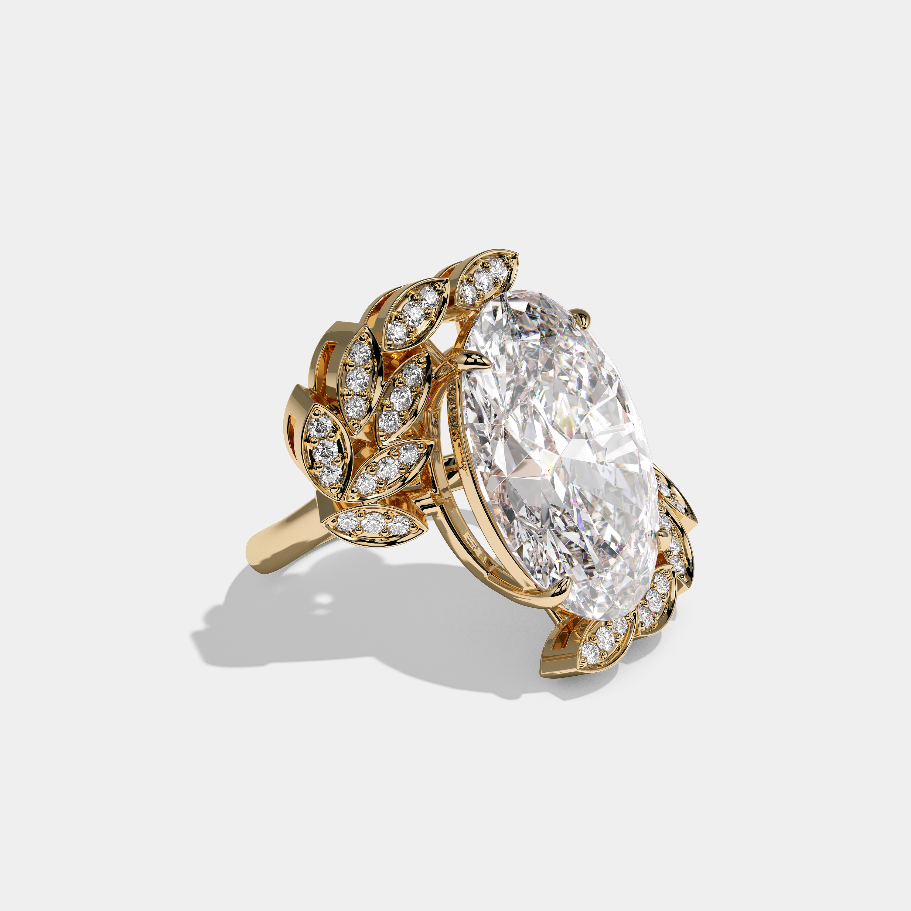 Althaea Lady Morwen diamond oval halo engagement ring in 18K yellow gold by Kurbãni Durjini, right view