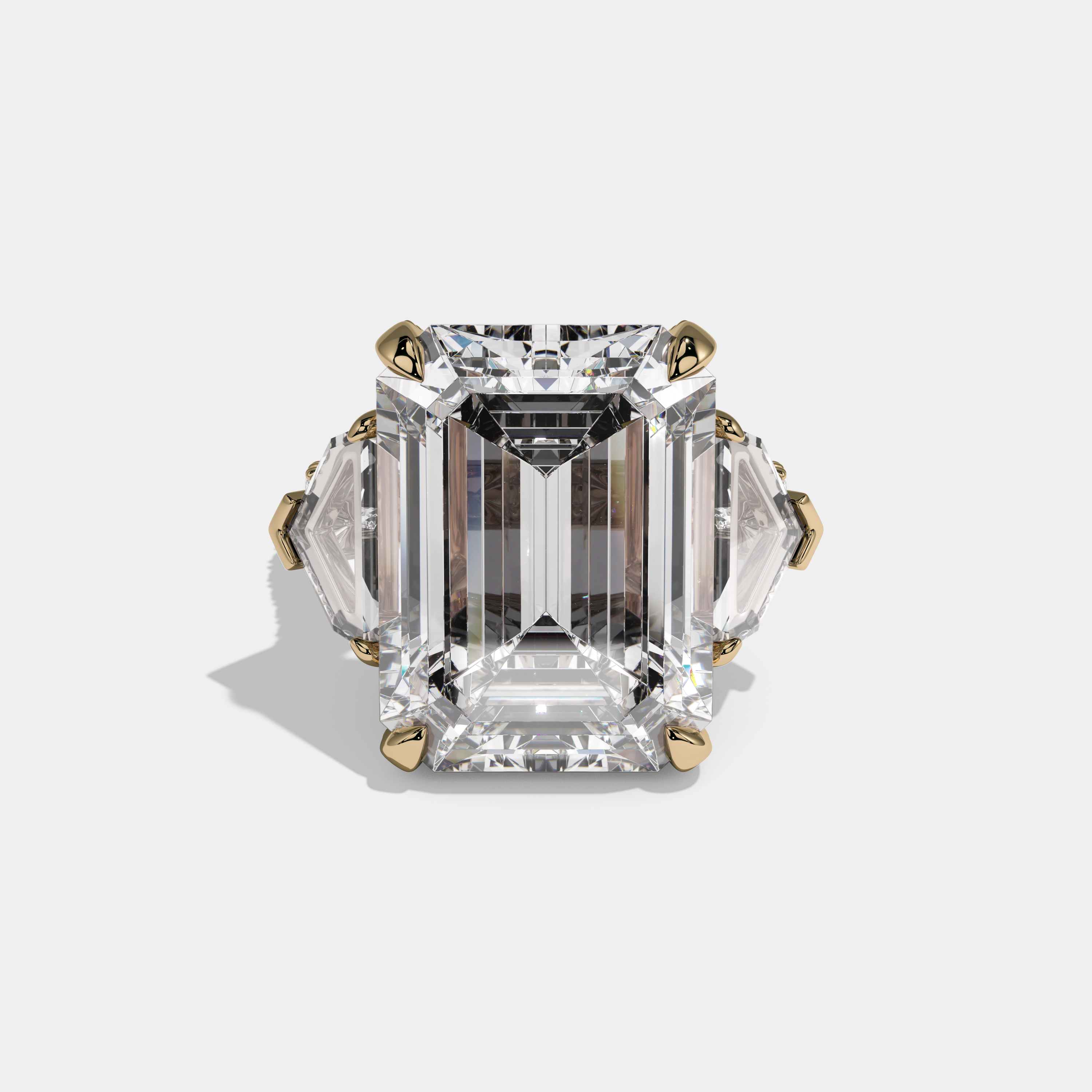 Eleanor Emerald Cut Diamond Halo Band With Twin Pentagon Sides Engagement Ring 10ct 18K Yellow Gold