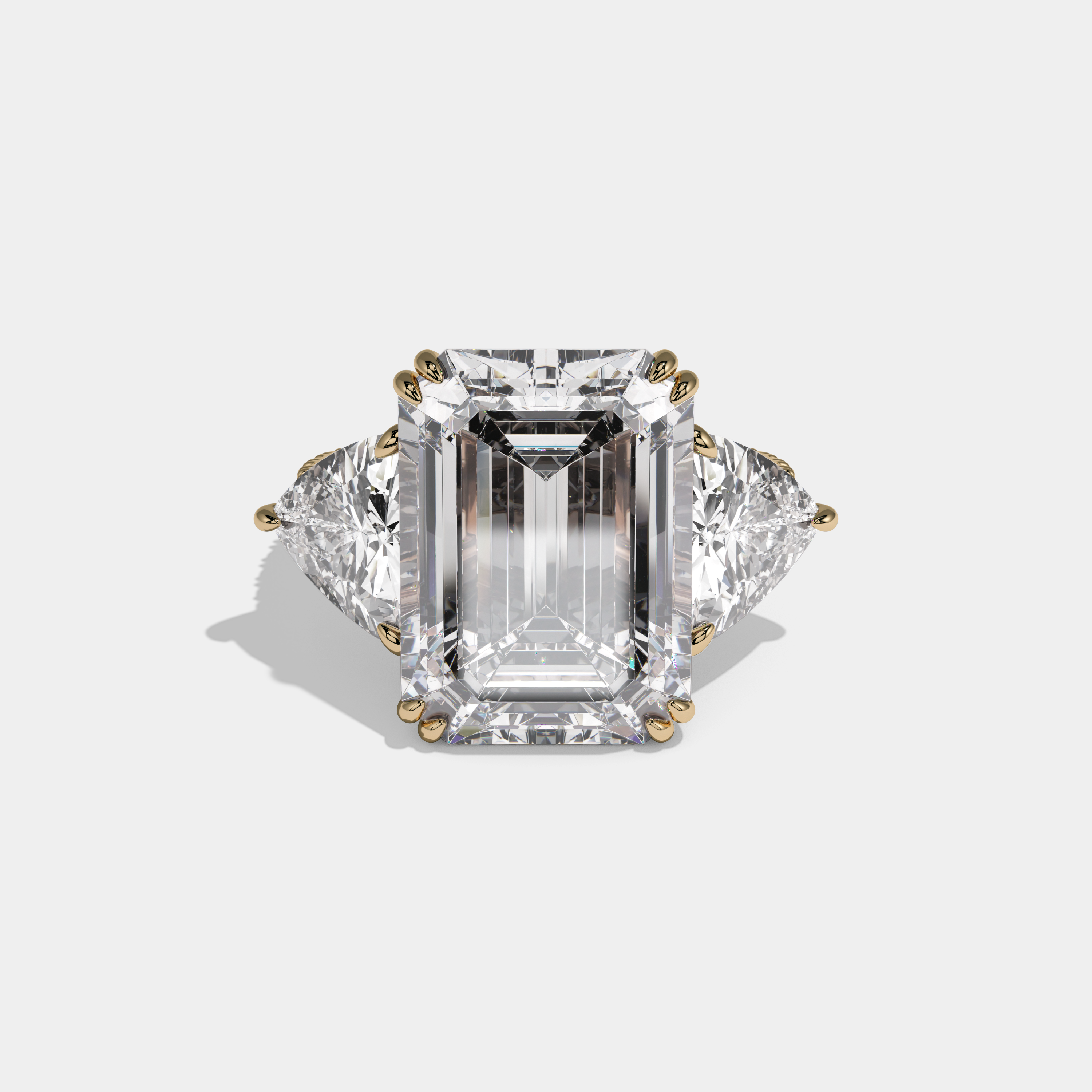 Adelaide Emerald Cut Diamond Halo Engagement Ring With Twin Trillion Cut Sides 10ct 18K Yellow Gold