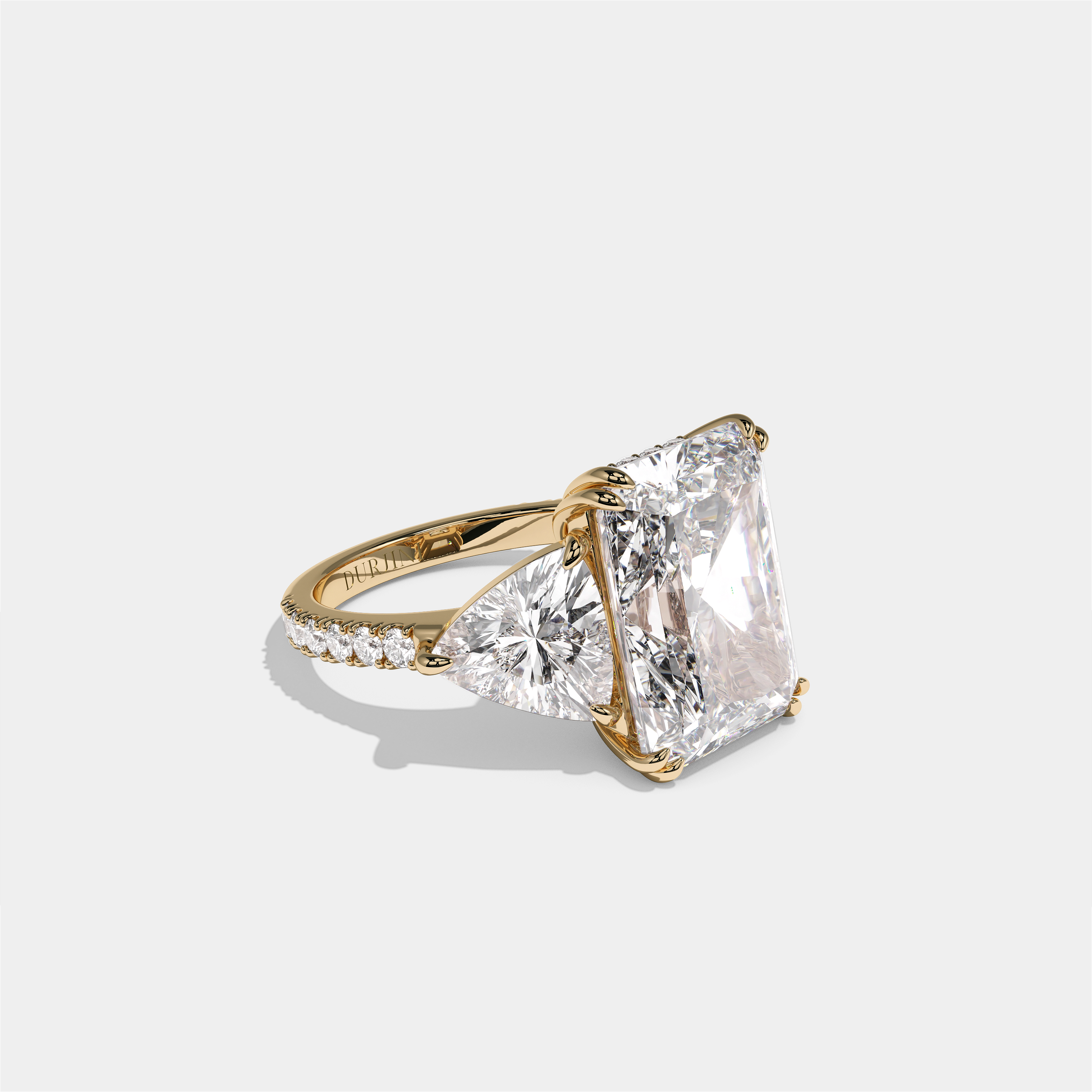 Tzipporah Lady Highbourne diamond radiant halo engagement ring in 18K yellow gold by Kurbãni Durjini, right view