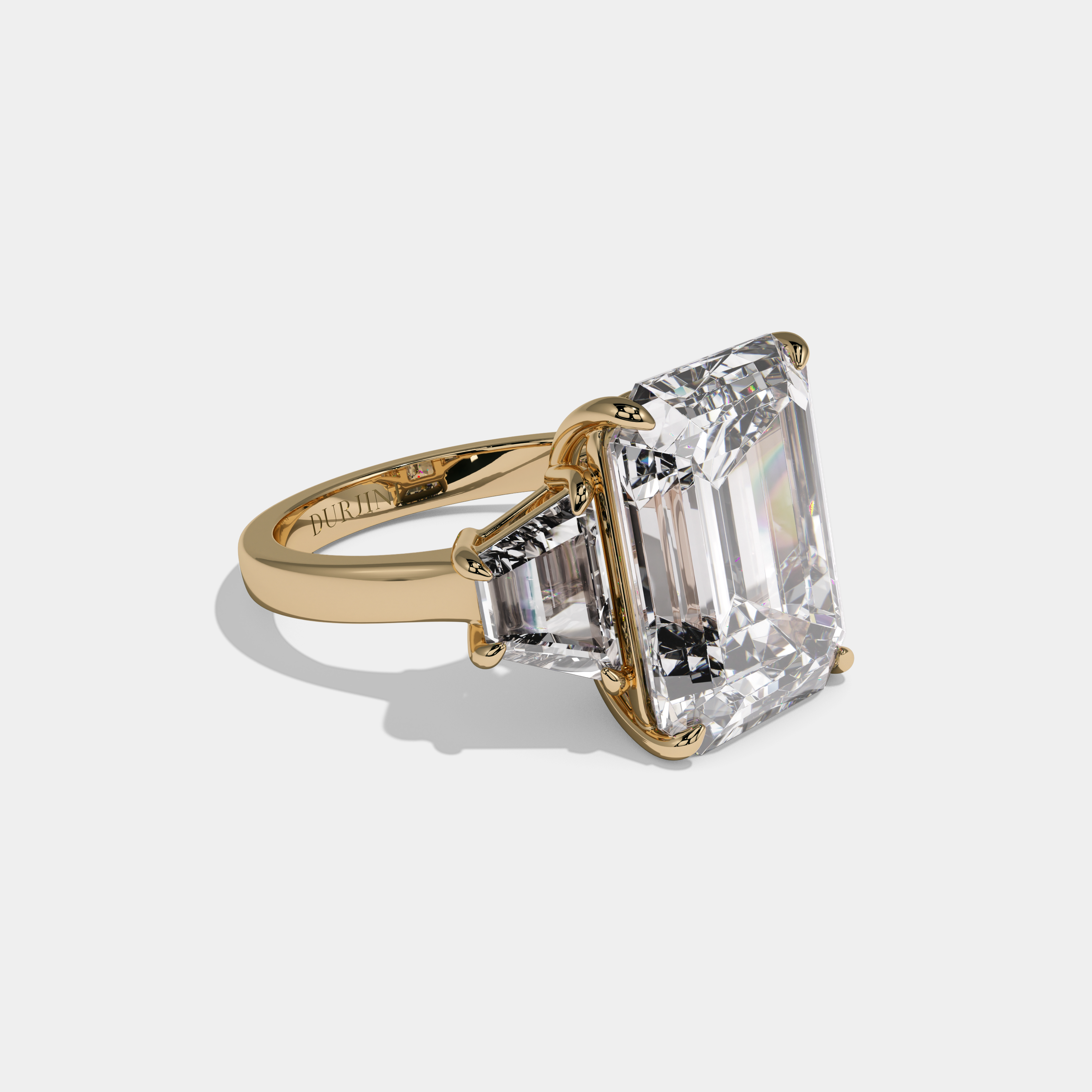 Isabella Emerald Cut Diamond Plain Band With Step Cut Sides Engagement Ring 10ct 18K Yellow Gold