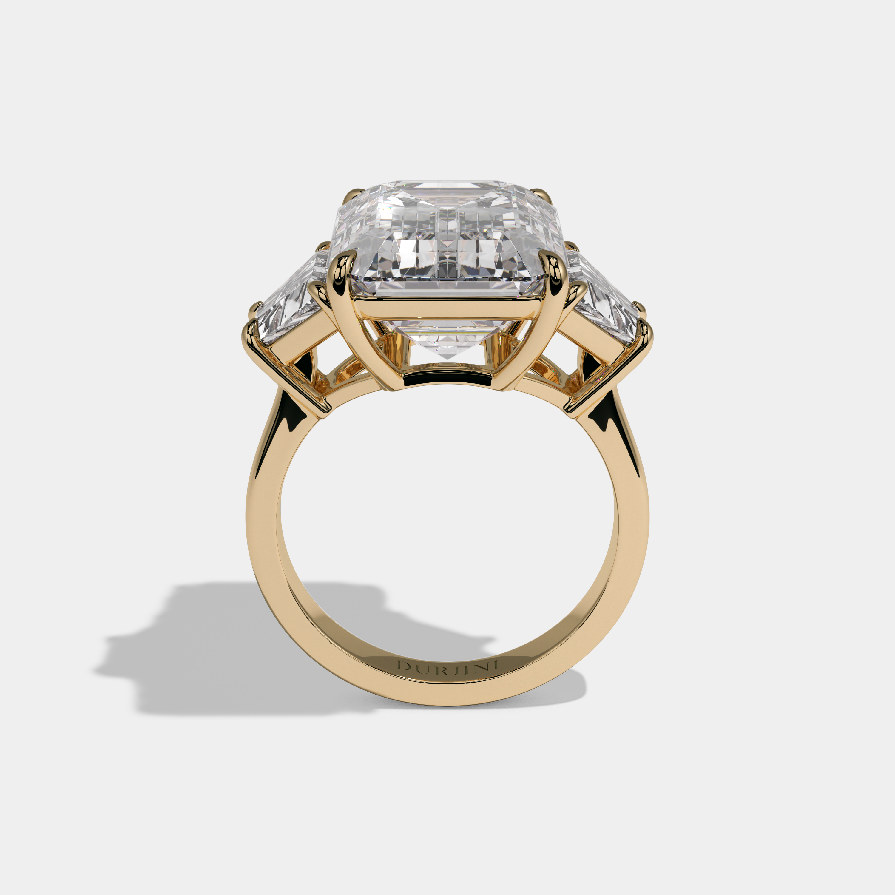 Isabella Emerald Cut Diamond Plain Band With Step Cut Sides Engagement Ring 10ct 18K Yellow Gold