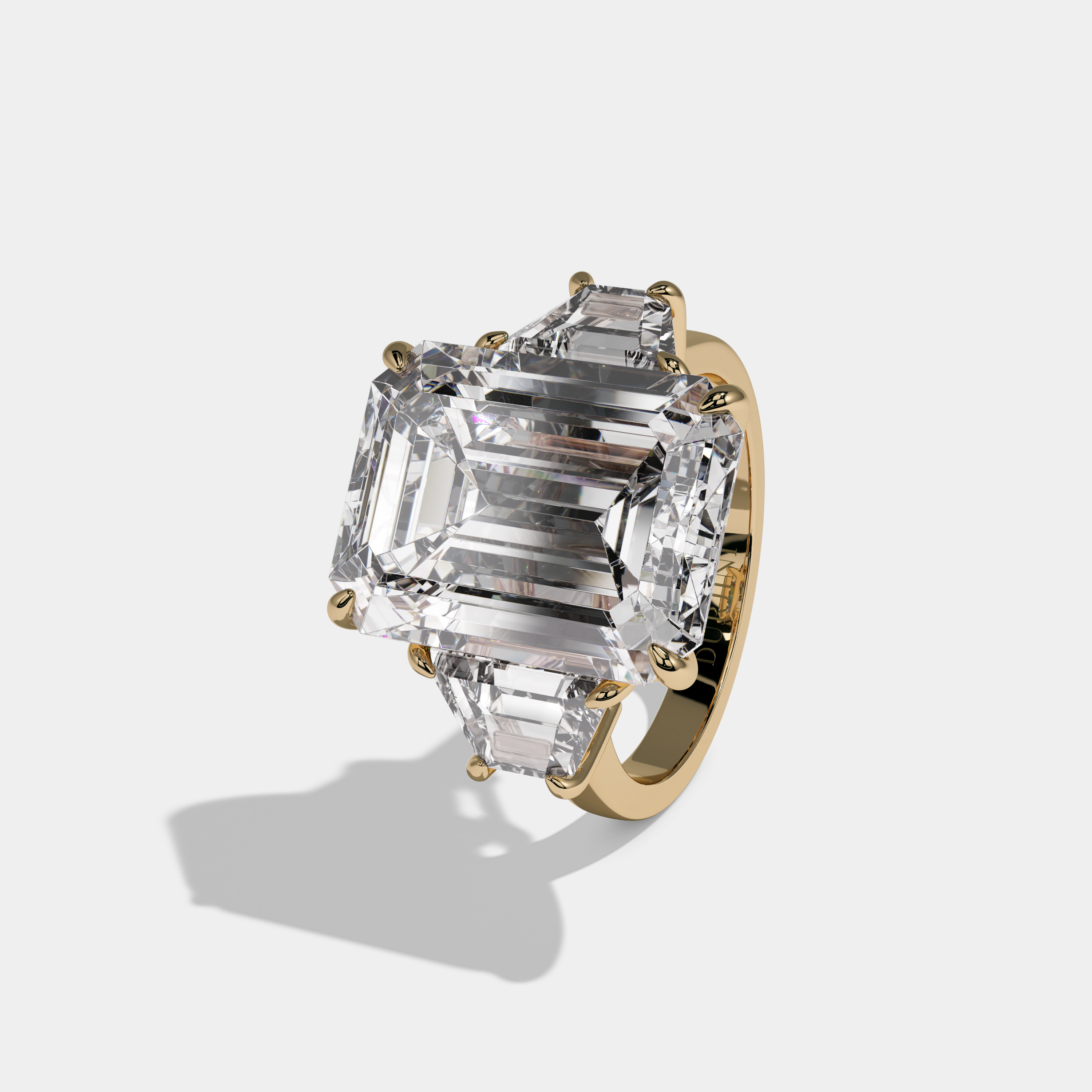 Isabella Emerald Cut Diamond Plain Band With Step Cut Sides Engagement Ring 10ct 18K Yellow Gold