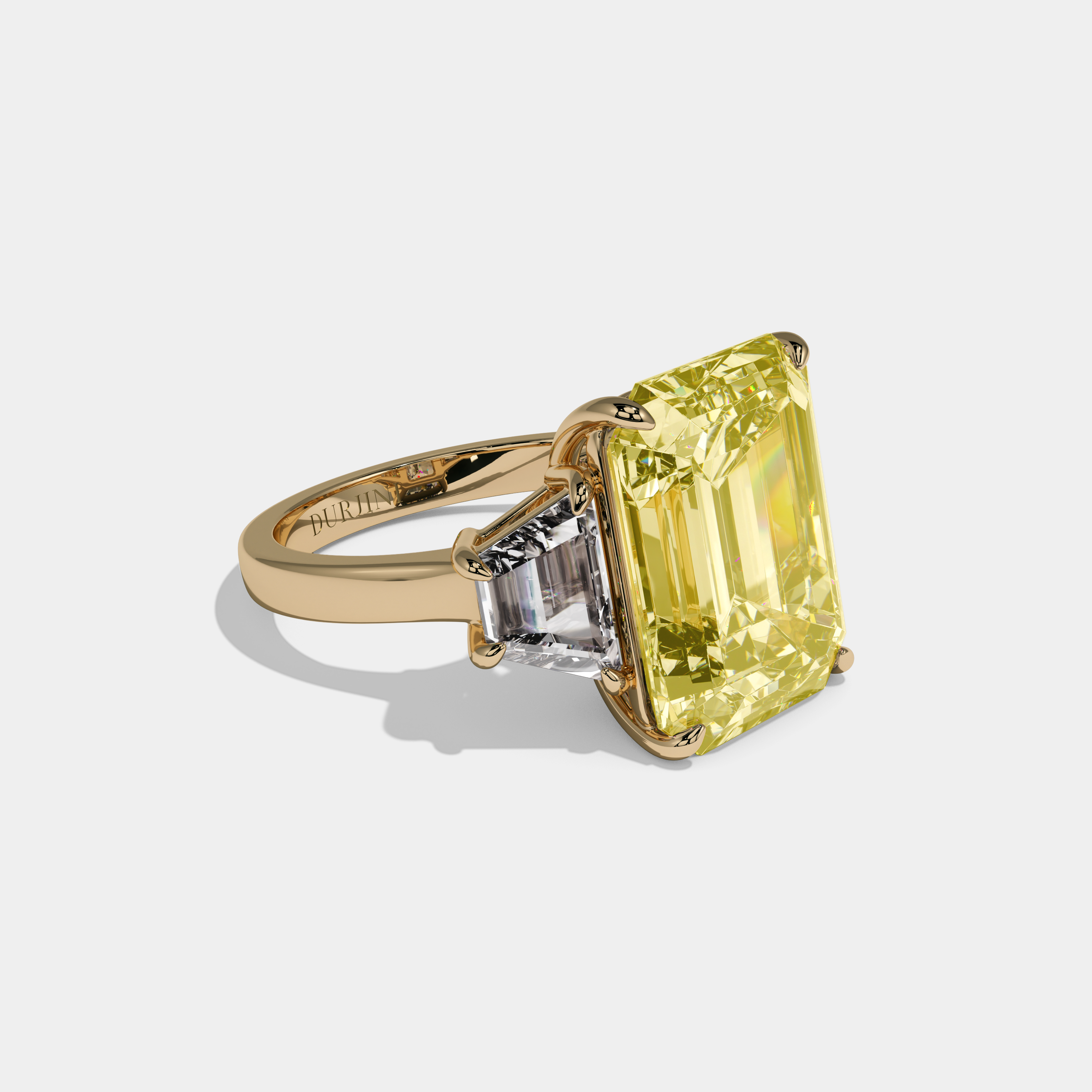 Diana Fancy Yellow Emerald Cut Diamond Plain Band With Step Cut Sides Engagement Ring 10ct 18K Yellow Gold