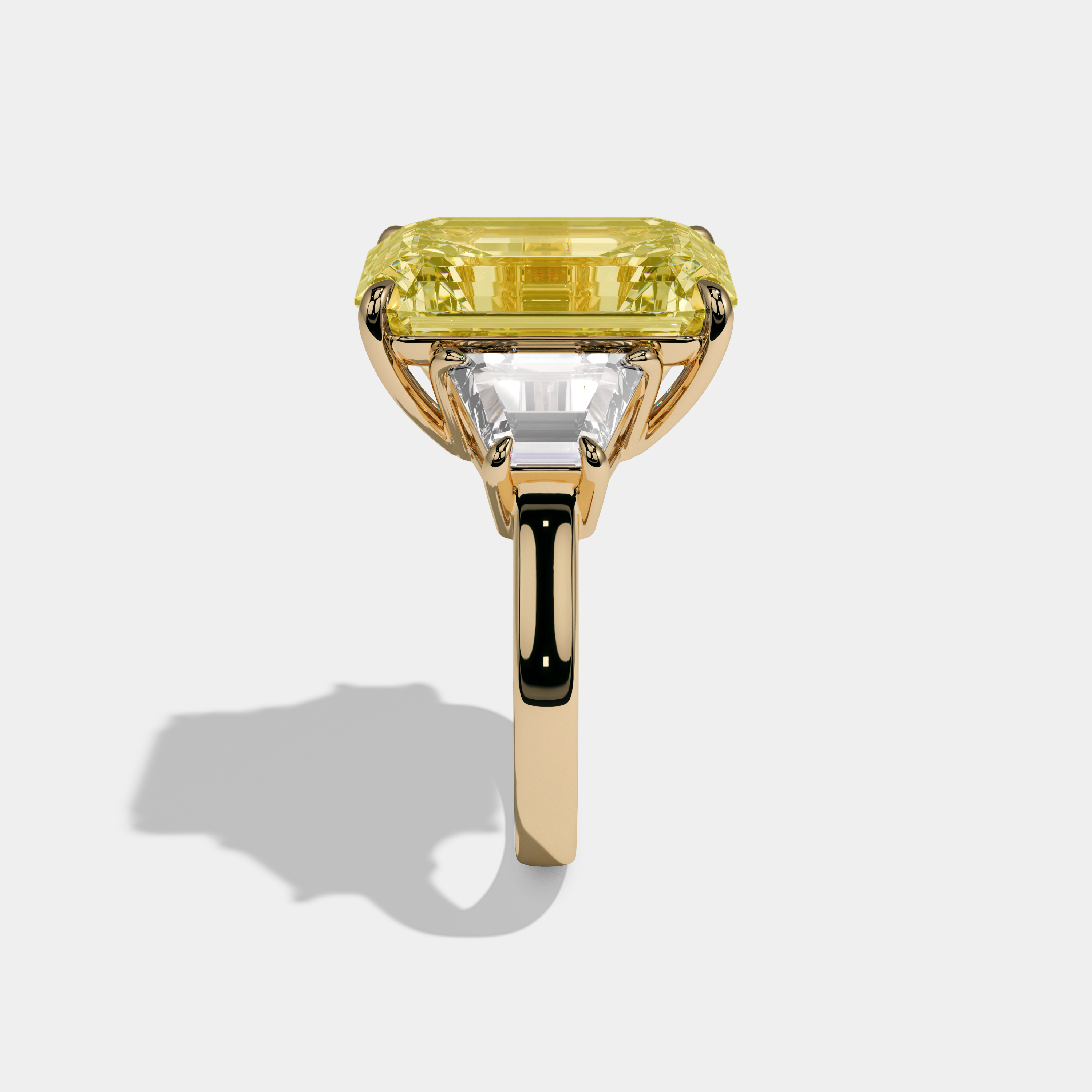 Diana Fancy Yellow Emerald Cut Diamond Plain Band With Step Cut Sides Engagement Ring 10ct 18K Yellow Gold