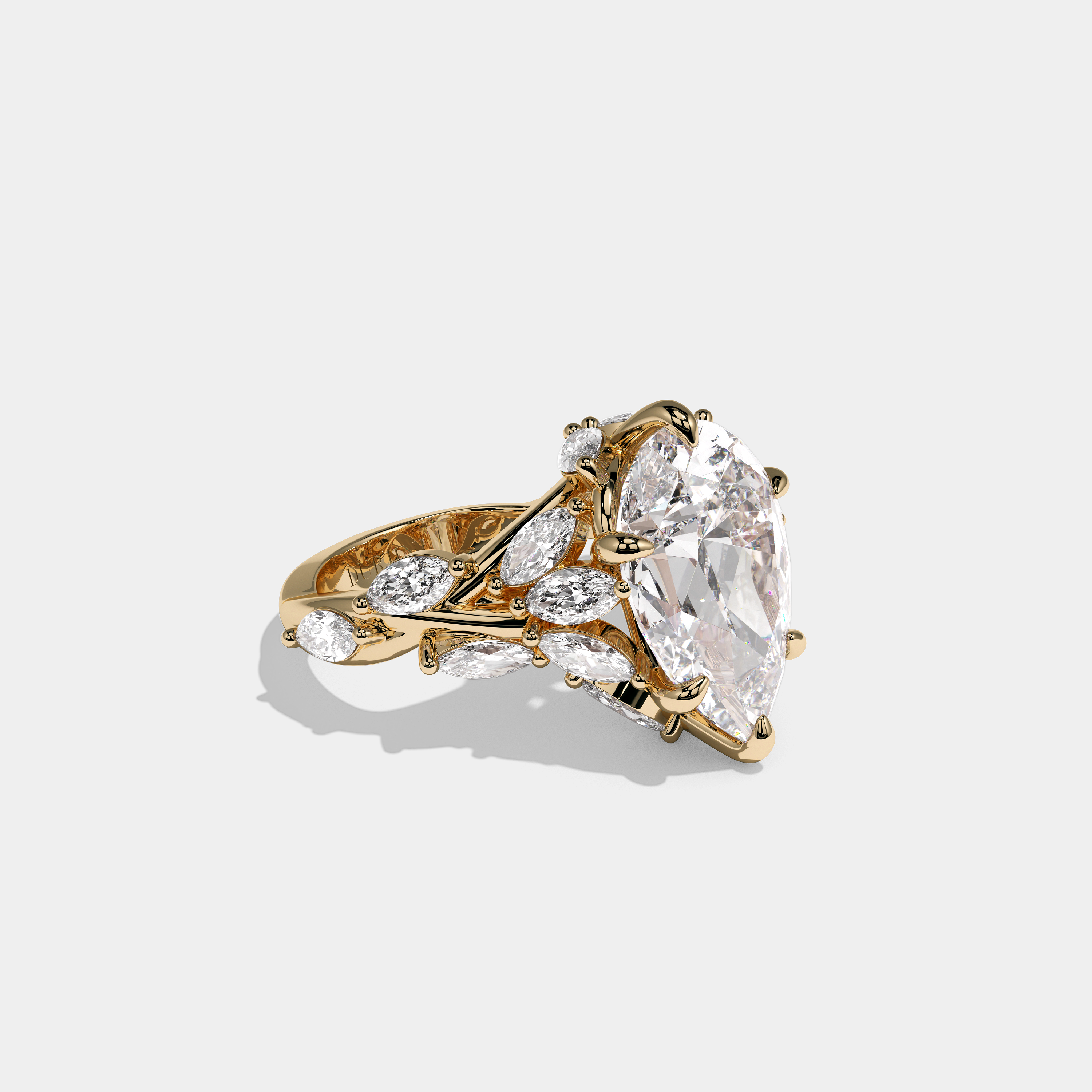 Talia Rosewood diamond pear engagement ring in 18K yellow gold by Kurbãni Durjini, right view
