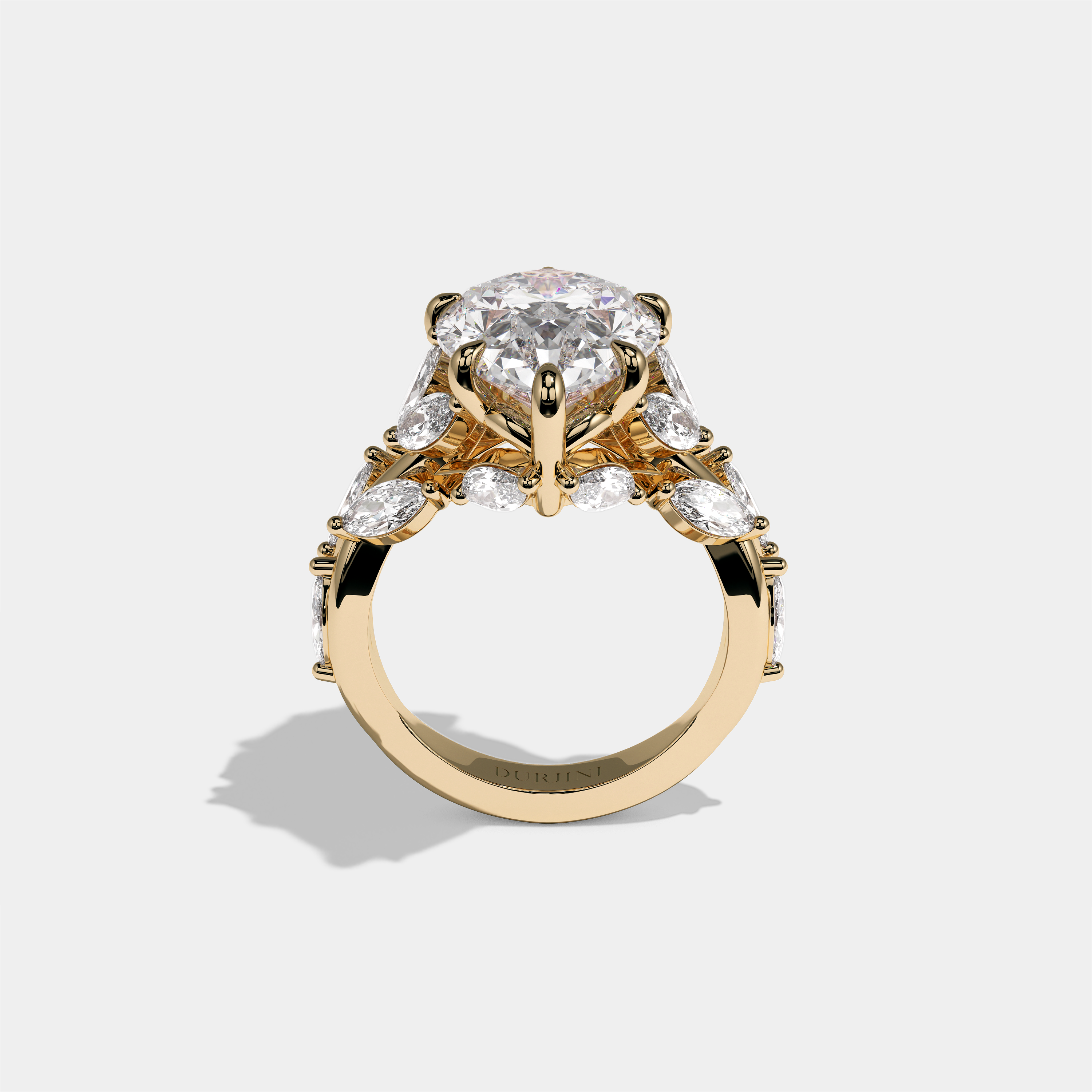 Talia Rosewood diamond pear engagement ring in 18K yellow gold by Kurbãni Durjini, full view