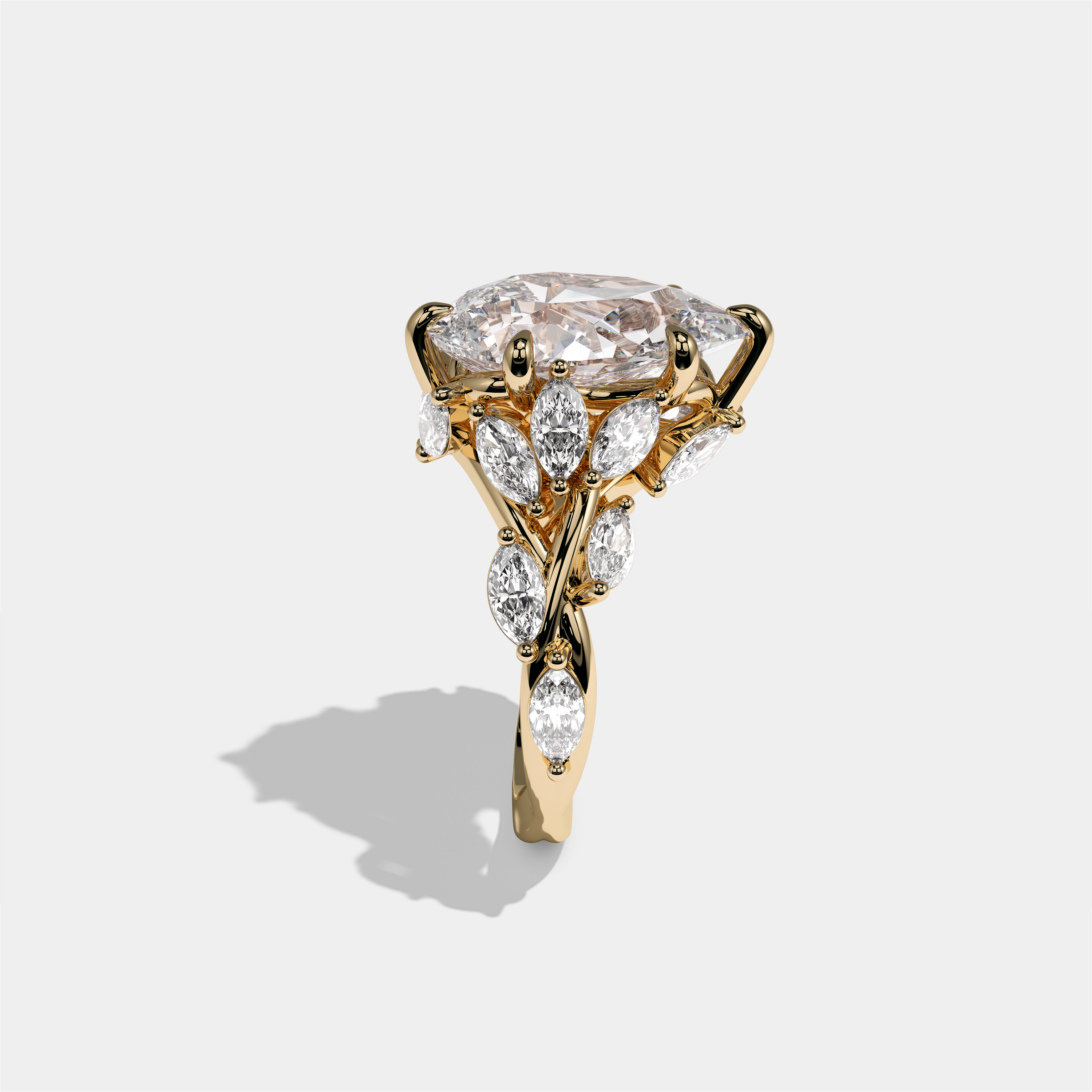 Talia Rosewood diamond pear engagement ring in 18K yellow gold by Kurbãni Durjini, side view