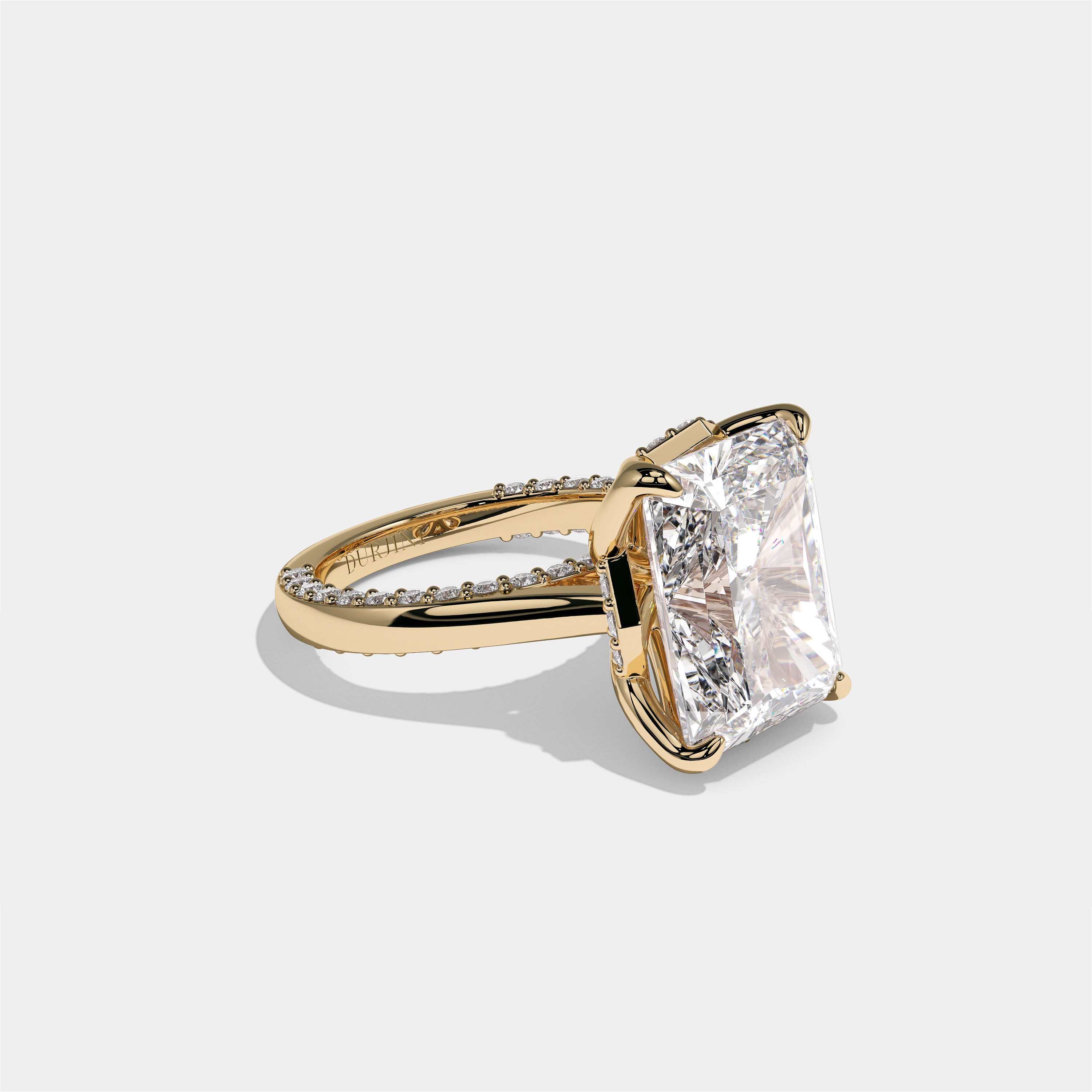 Elisheva Kingswell diamond radiant halo engagement ring in 18K yellow gold by Kurbãni Durjini, right view