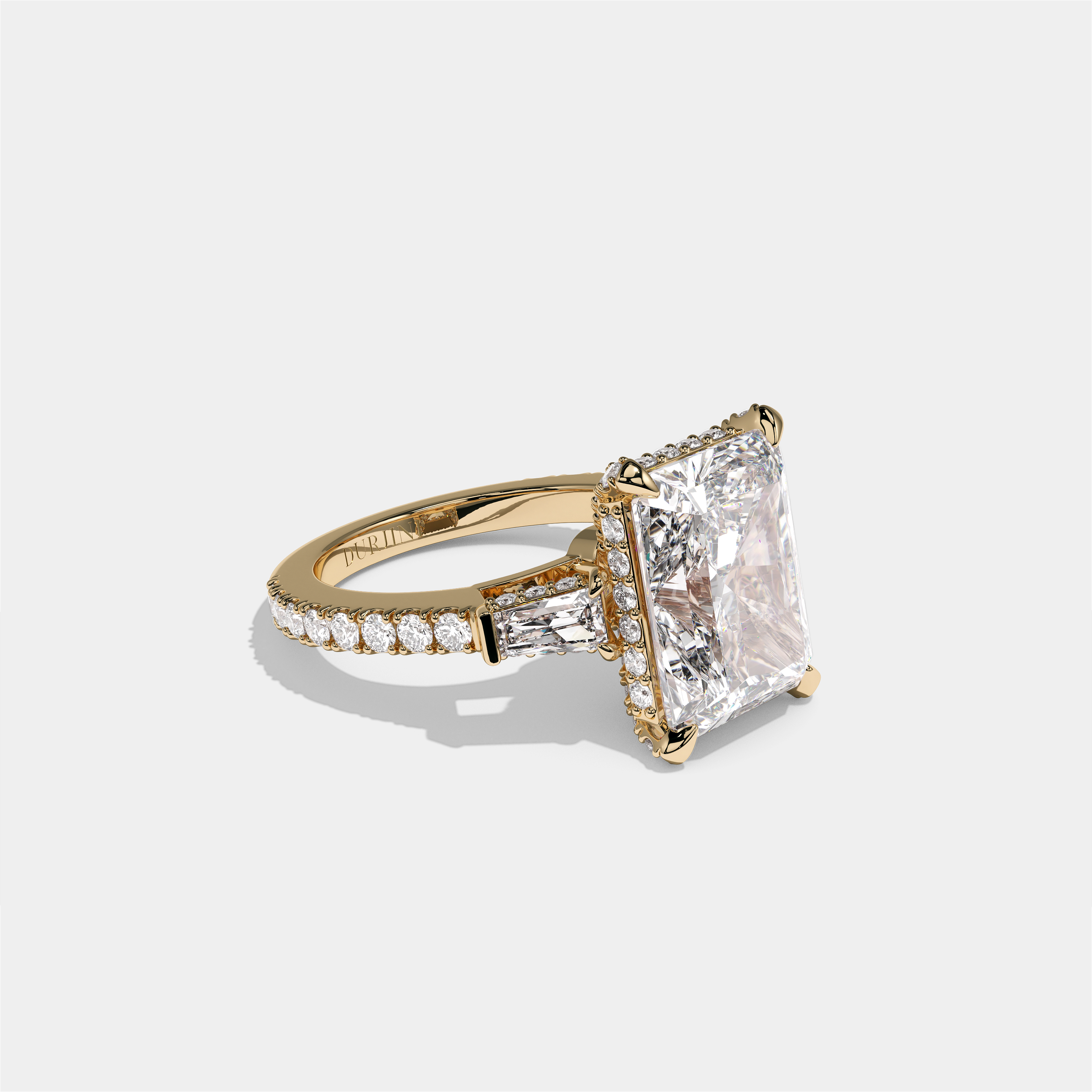 Esther Eclat Kingswood diamond radiant halo engagement ring in 18K yellow gold by Kurbãni Durjini, right view