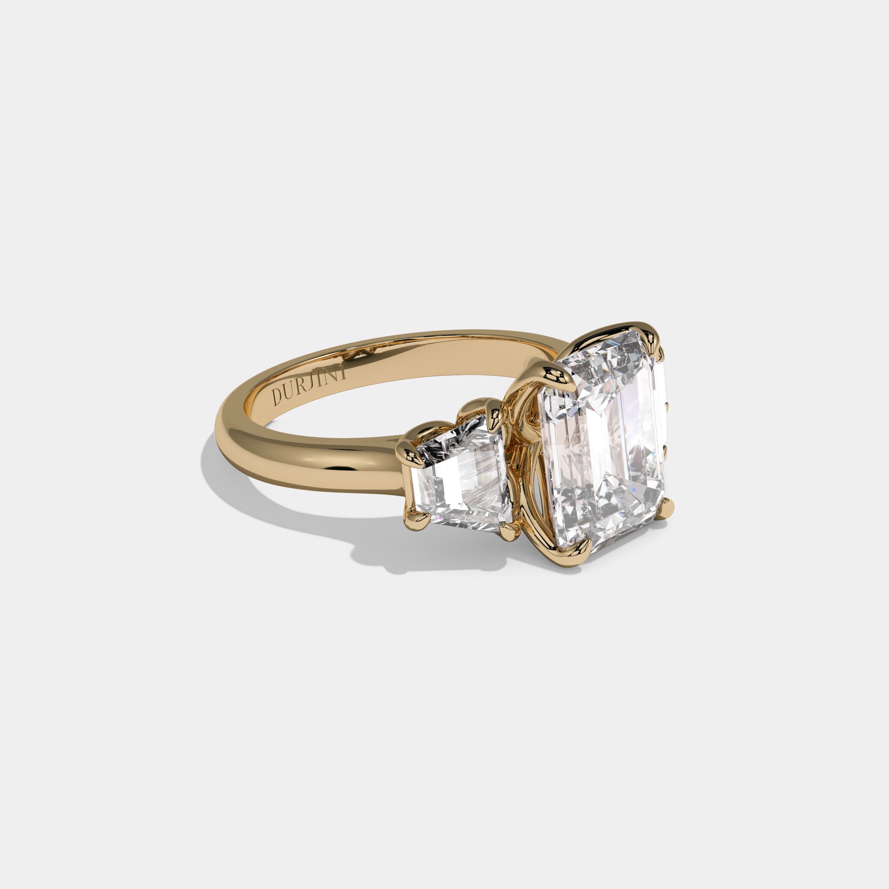 Caroline Emerald Cut Diamond Halo Plain Band With Trapezoid Sides Engagement Ring 10ct 18K Yellow Gold