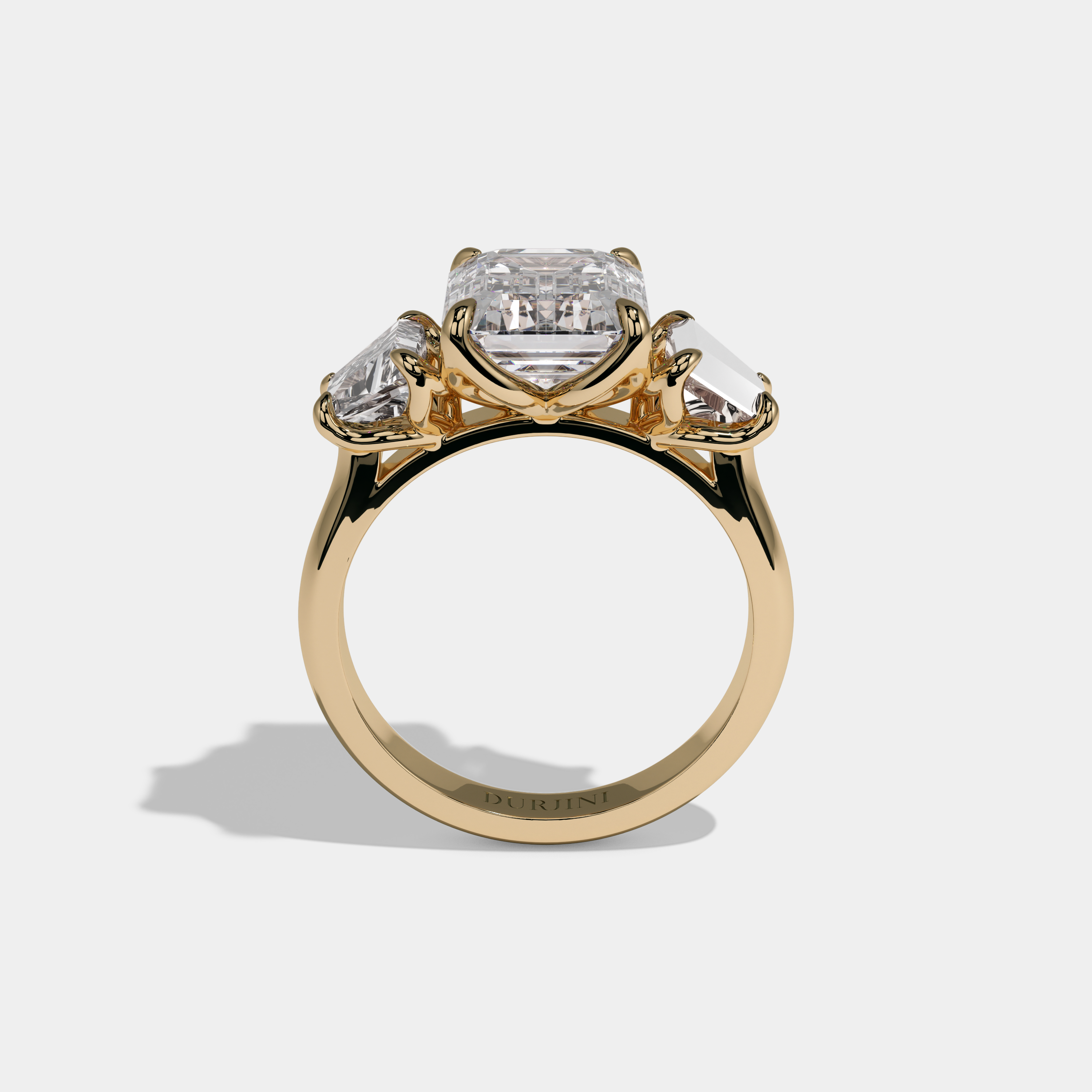 Caroline Emerald Cut Diamond Halo Plain Band With Trapezoid Sides Engagement Ring 10ct 18K Yellow Gold