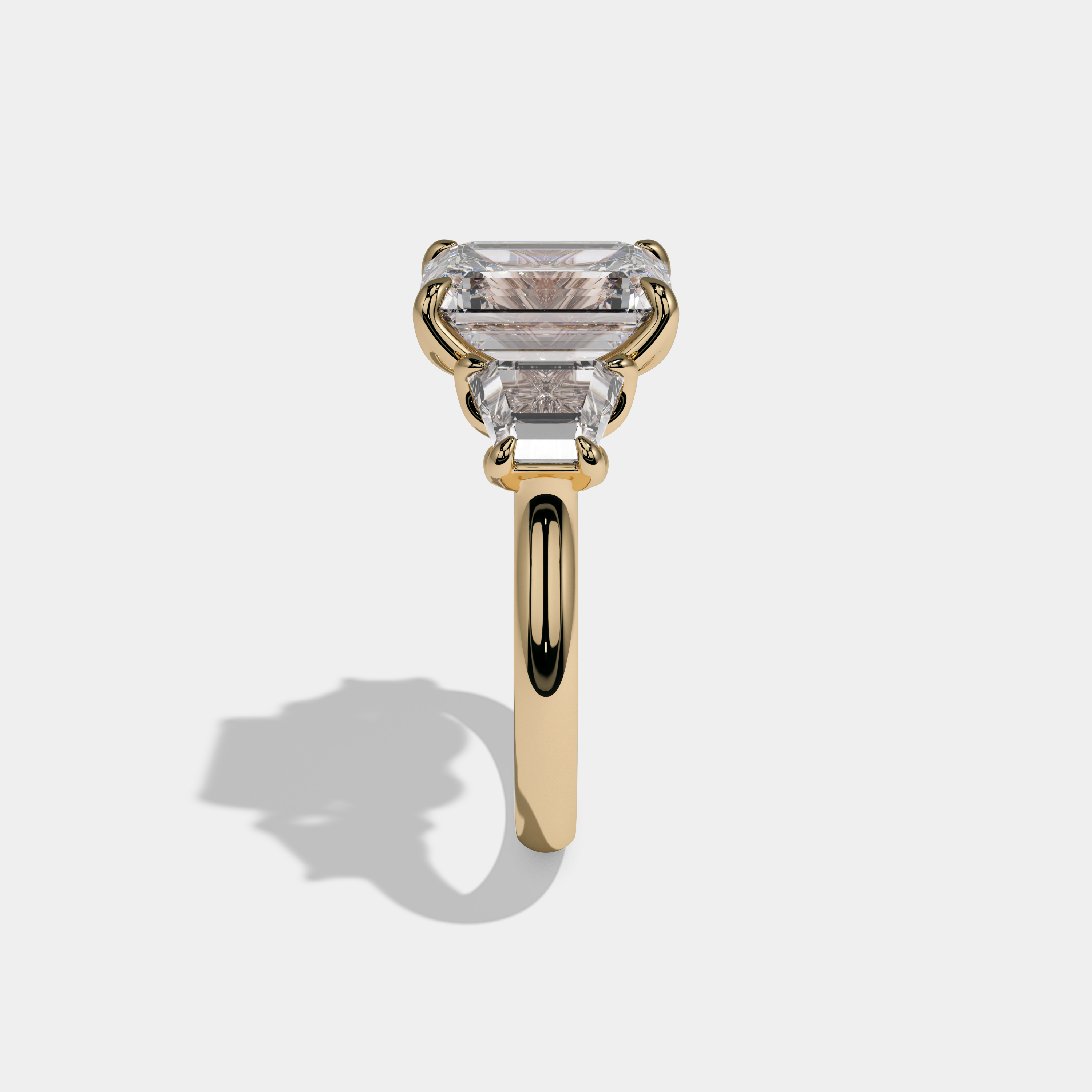 Caroline Emerald Cut Diamond Halo Plain Band With Trapezoid Sides Engagement Ring 10ct 18K Yellow Gold