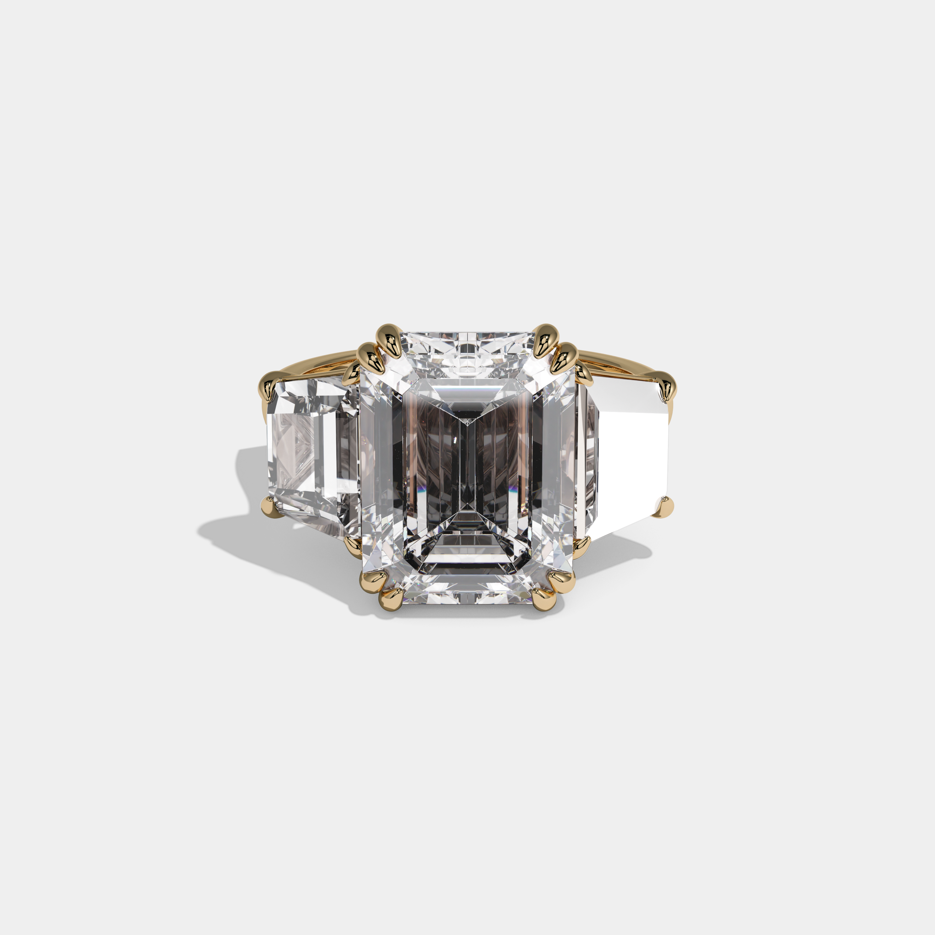 Augusta Emerald Cut Diamond Halo Plain Band With Twin Stepcut Sides Engagement Ring 10ct 18K Yellow Gold