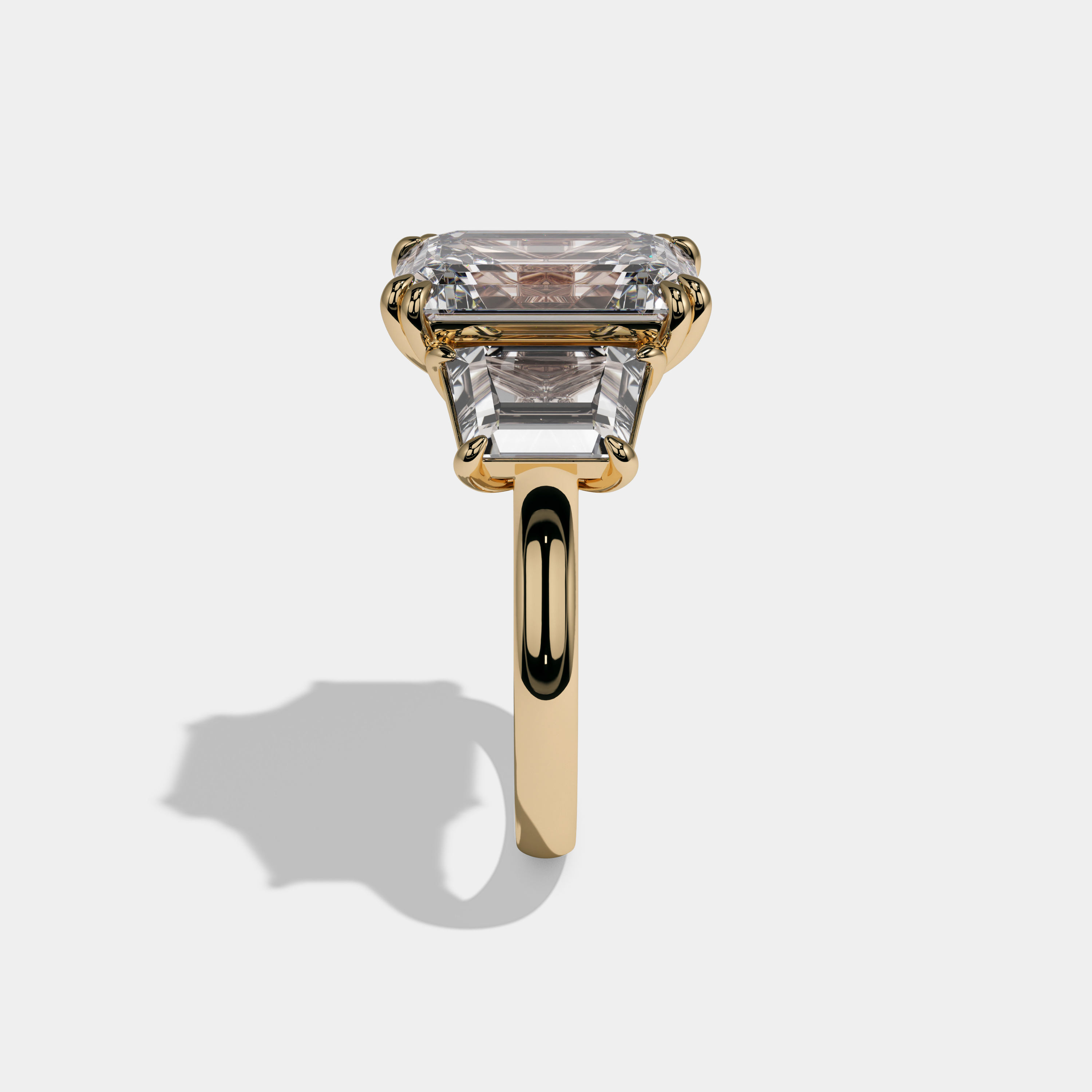Augusta Emerald Cut Diamond Halo Plain Band With Twin Stepcut Sides Engagement Ring 10ct 18K Yellow Gold