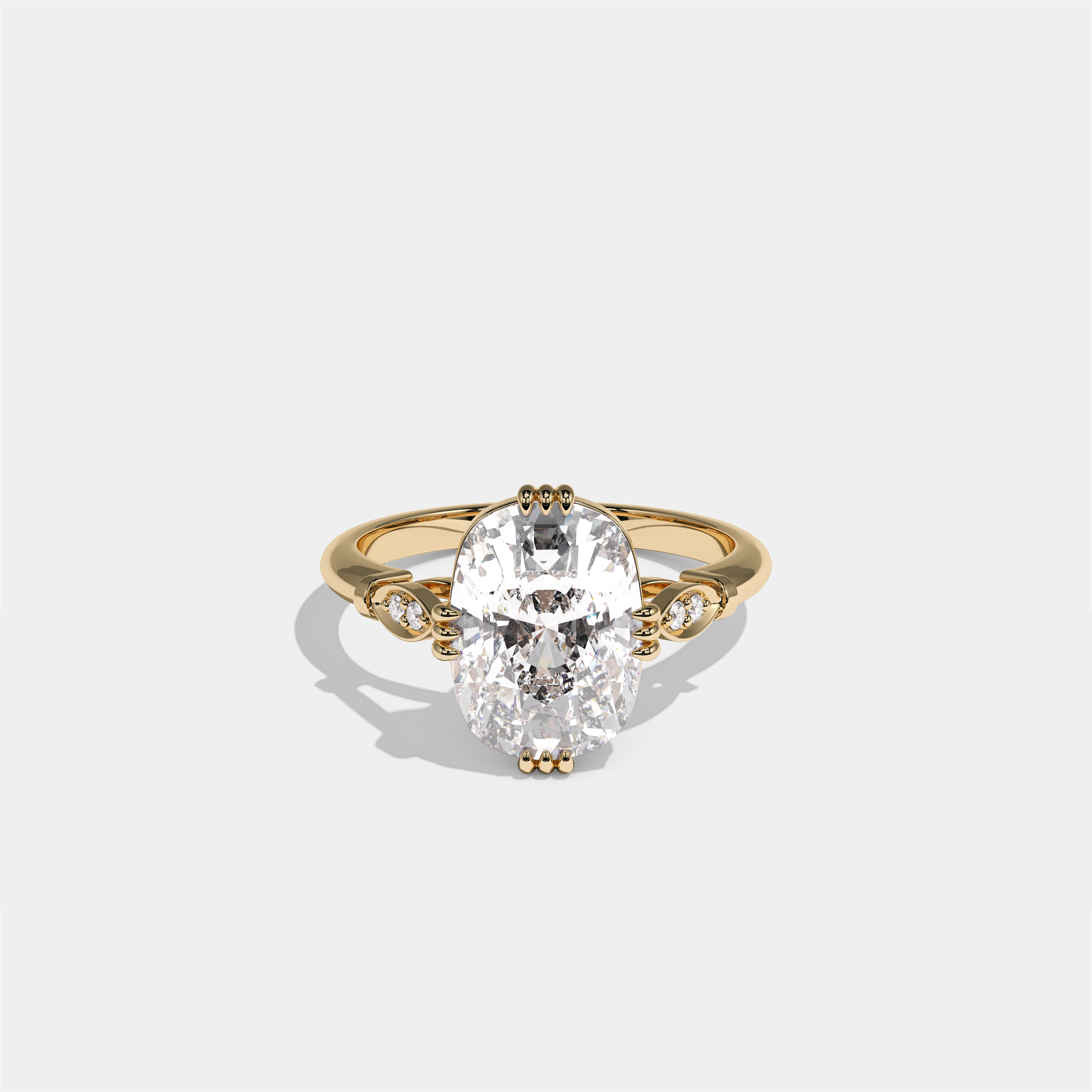 Ayala Kingsmere diamond cushion halo engagement ring in 18K yellow gold by Kurbãni Durjini, front view