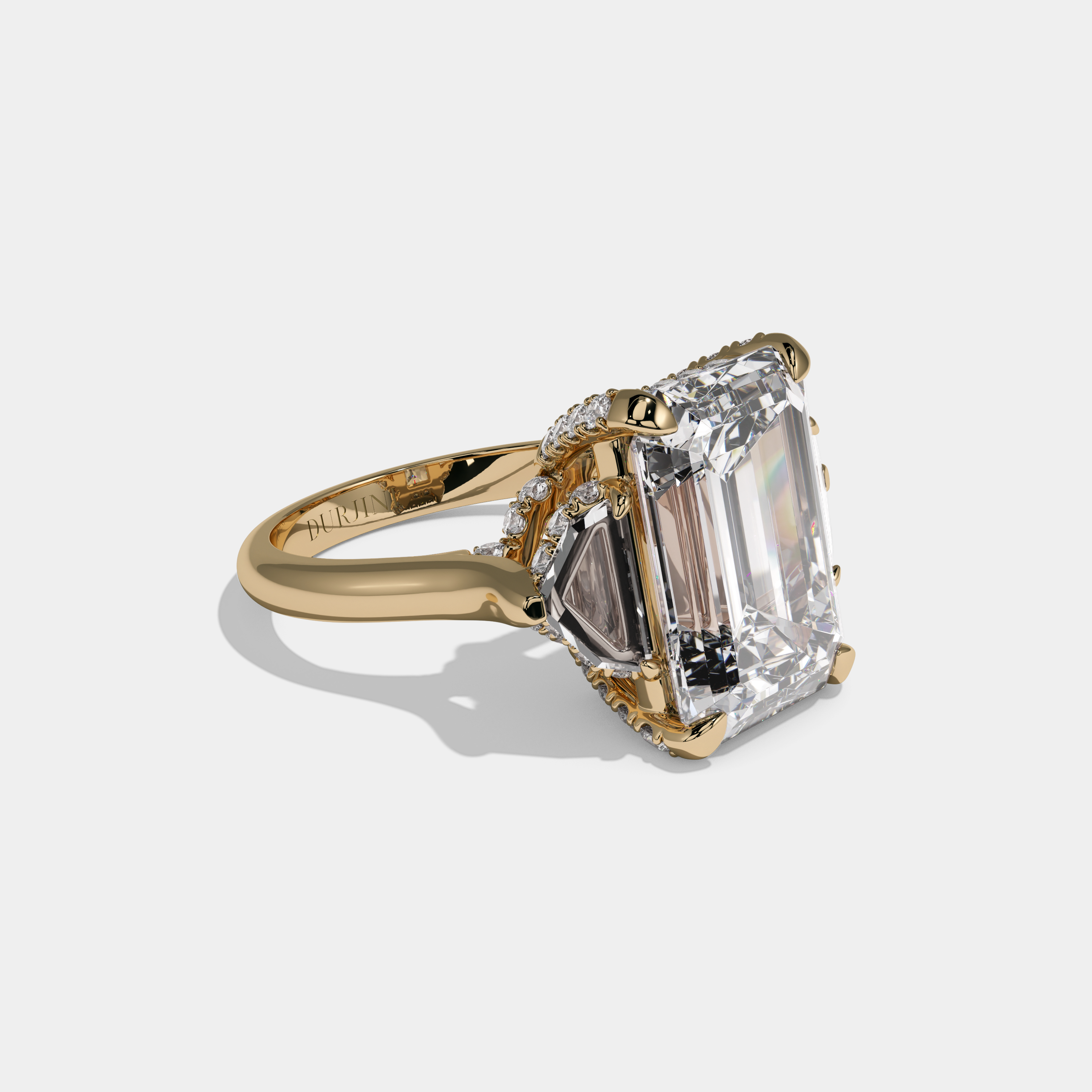 Helena Emerald Cut Diamond Band With Twin Pentagonal Cut Sides Engagement Ring 10ct 18K Yellow Gold
