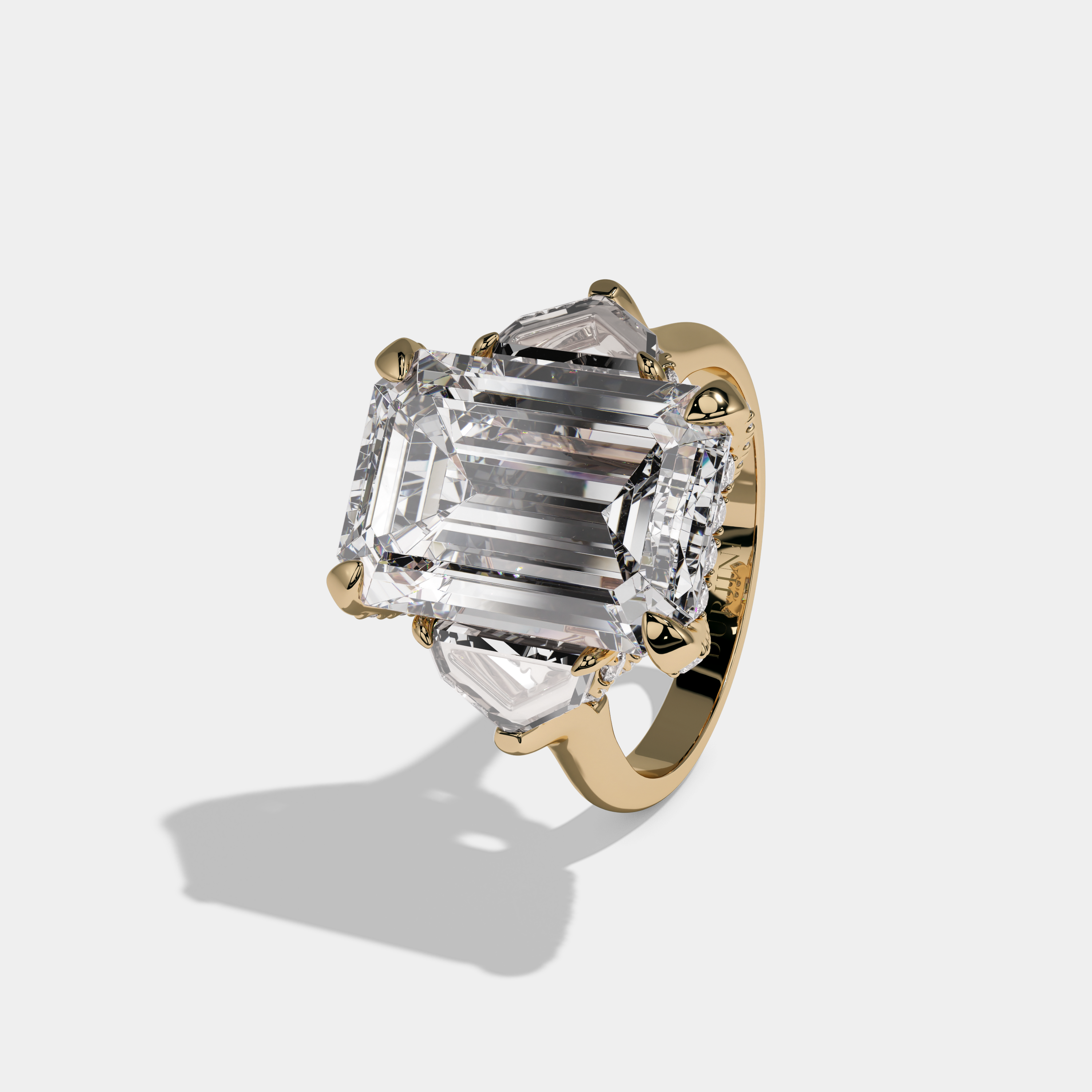 Helena Emerald Cut Diamond Band With Twin Pentagonal Cut Sides Engagement Ring 10ct 18K Yellow Gold