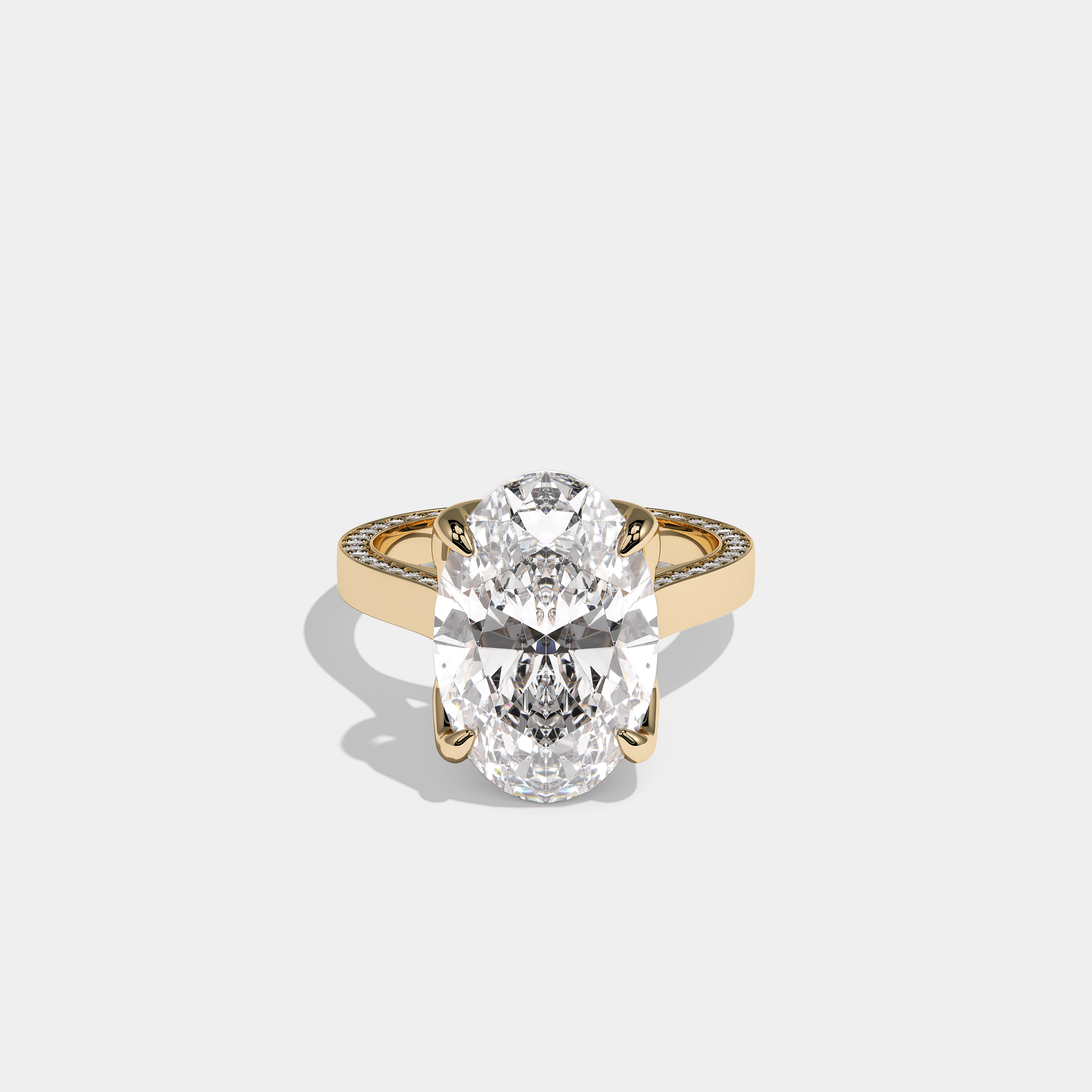 Shira Ravenscourt 10.00ct diamond oval halo engagement ring in 18K yellow gold by Kurbãni Durjini, front view