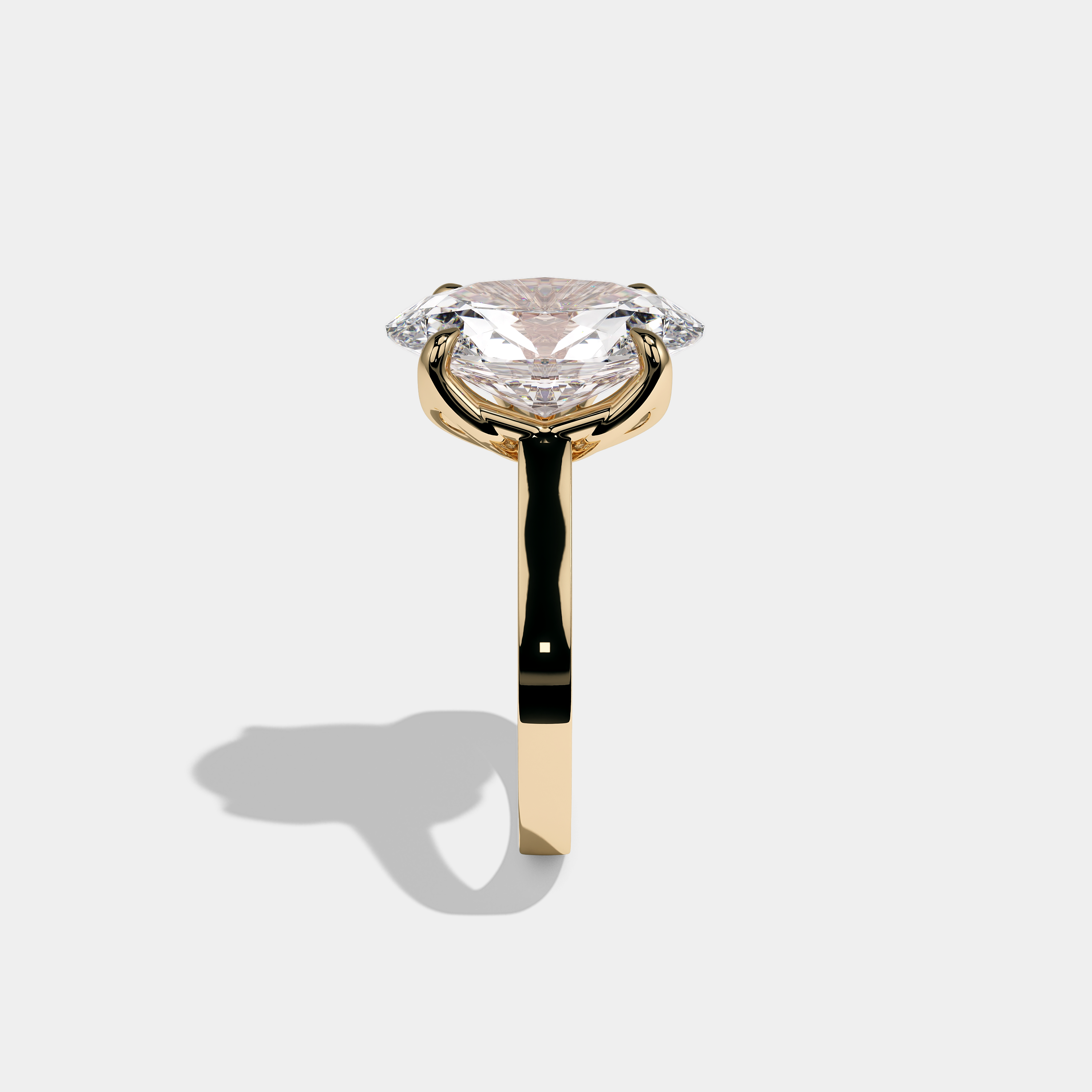 Shira Ravenscourt 10.00ct diamond oval halo engagement ring in 18K yellow gold by Kurbãni Durjini, side view