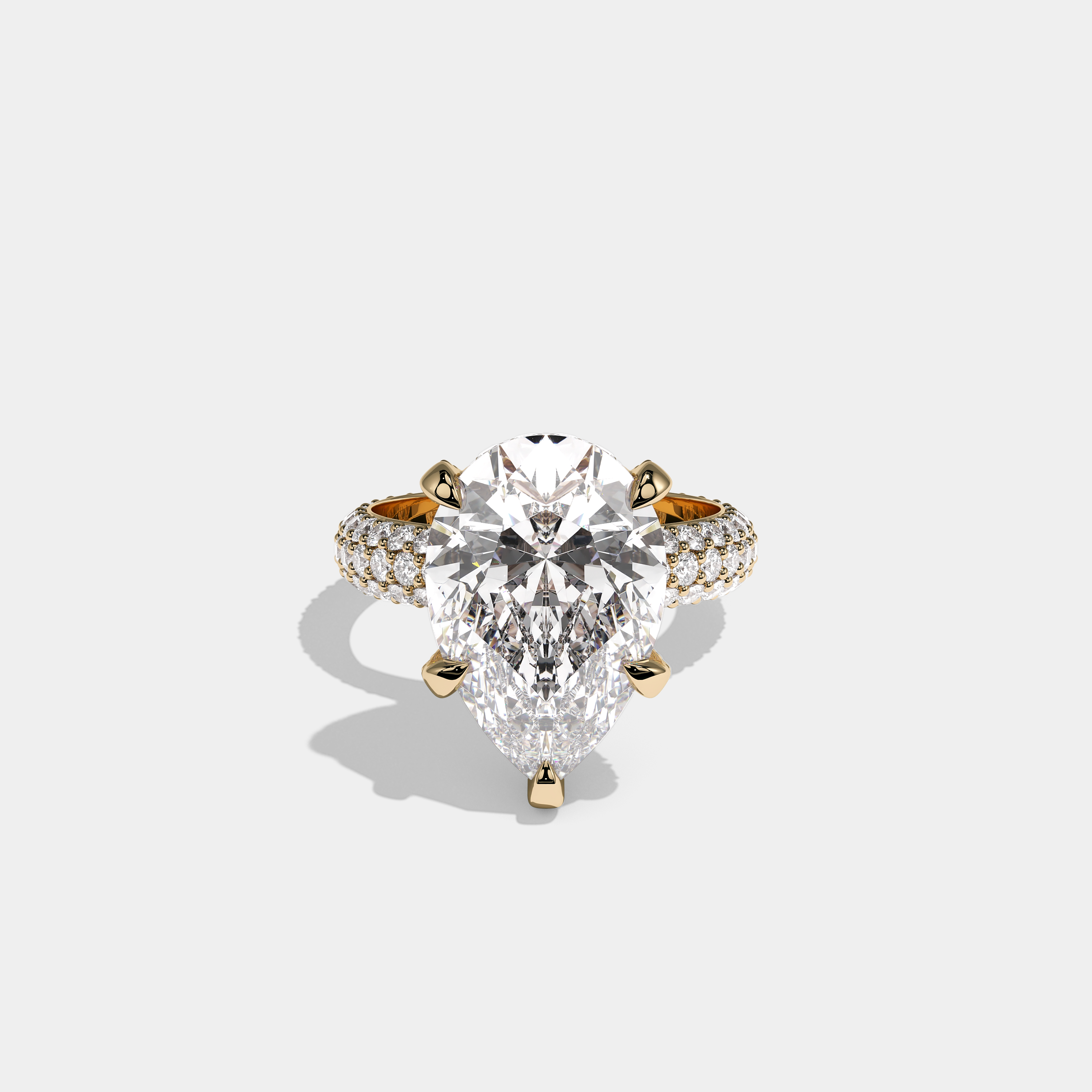 Shira Fairmont 10.00ct diamond pear halo engagement ring in 18K yellow gold by Kurbãni Durjini, front view