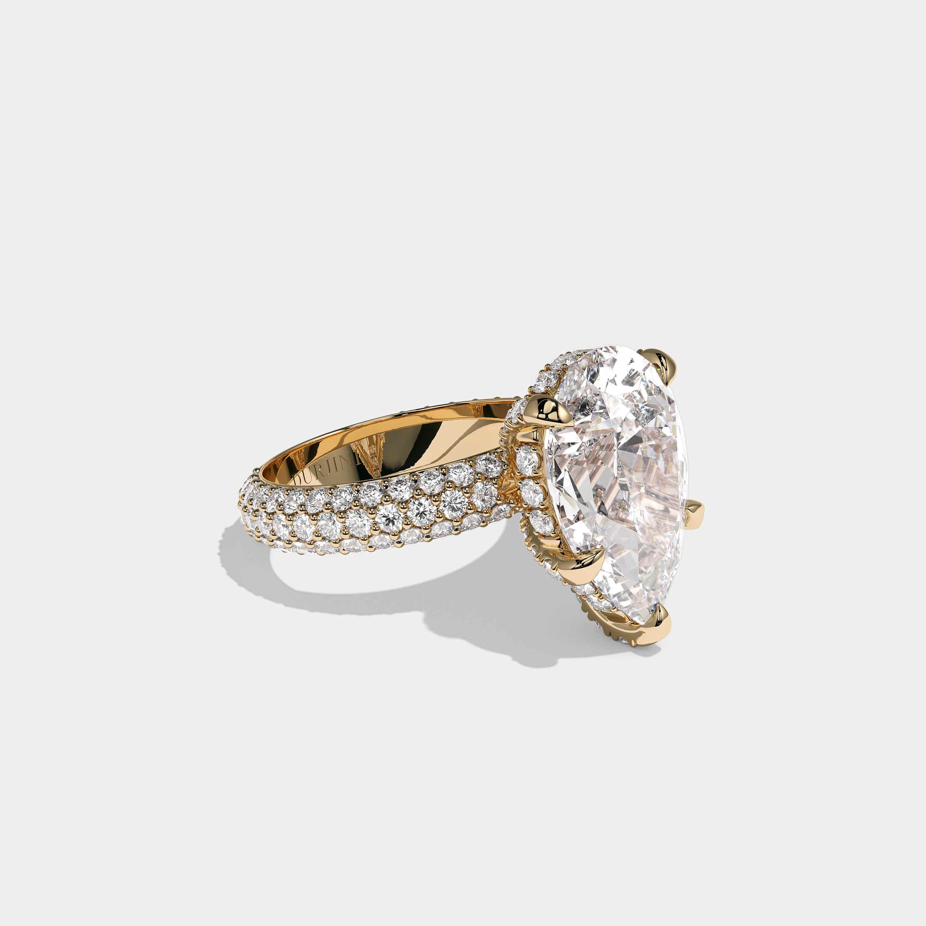 Shira Fairmont 10.00ct diamond pear halo engagement ring in 18K yellow gold by Kurbãni Durjini, right view