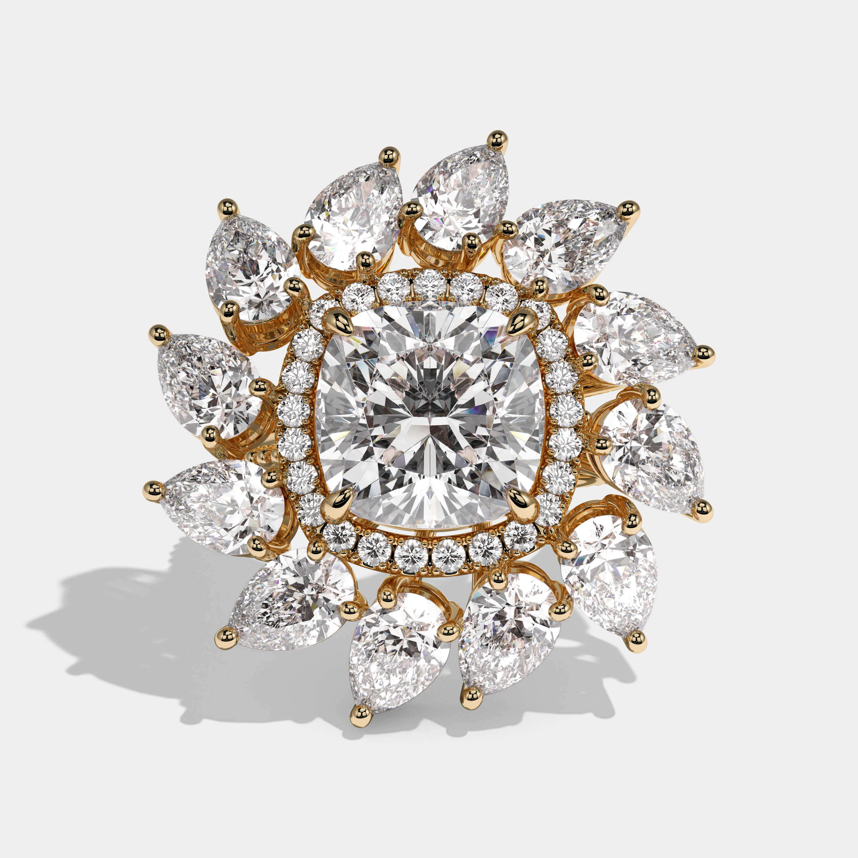 Victoria Cushion Cut Diamond Halo Engagement Ring 40.00ct 18K Yellow Gold