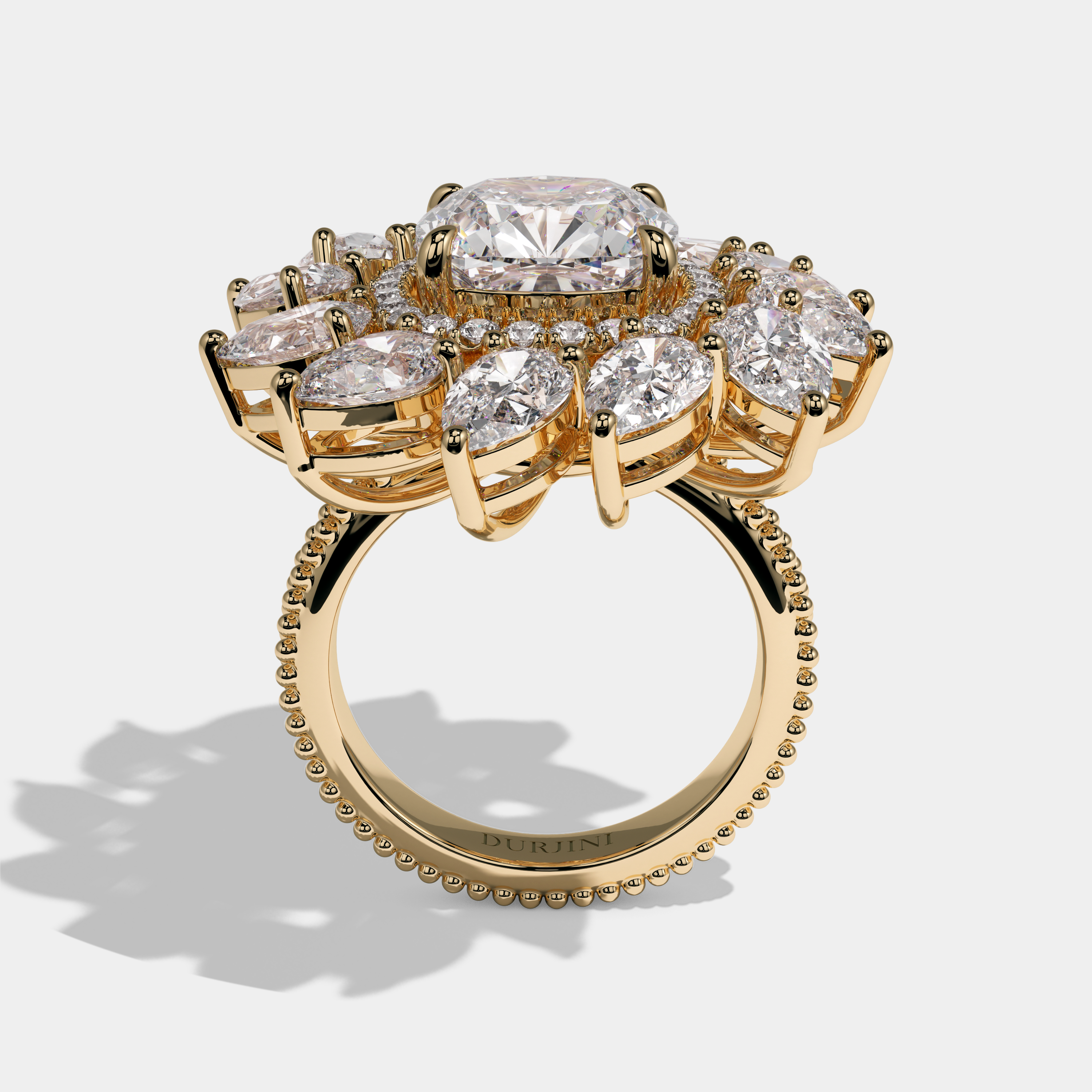 Victoria Cushion Cut Diamond Halo Engagement Ring 40.00ct 18K Yellow Gold