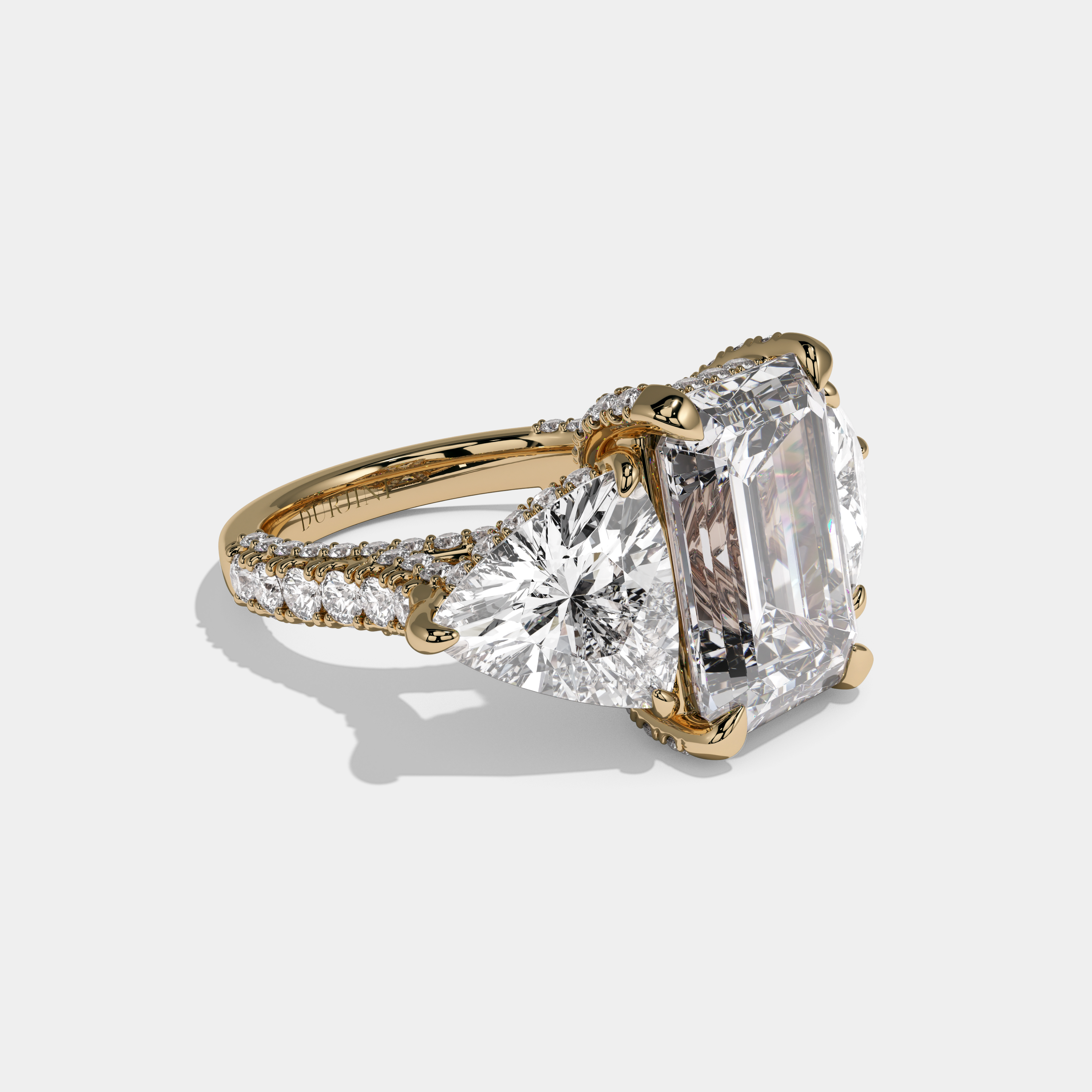 Camilla Emerald Cut Diamond Band With Trillion Cut Sides Engagement Ring 10ct 18K Yellow Gold