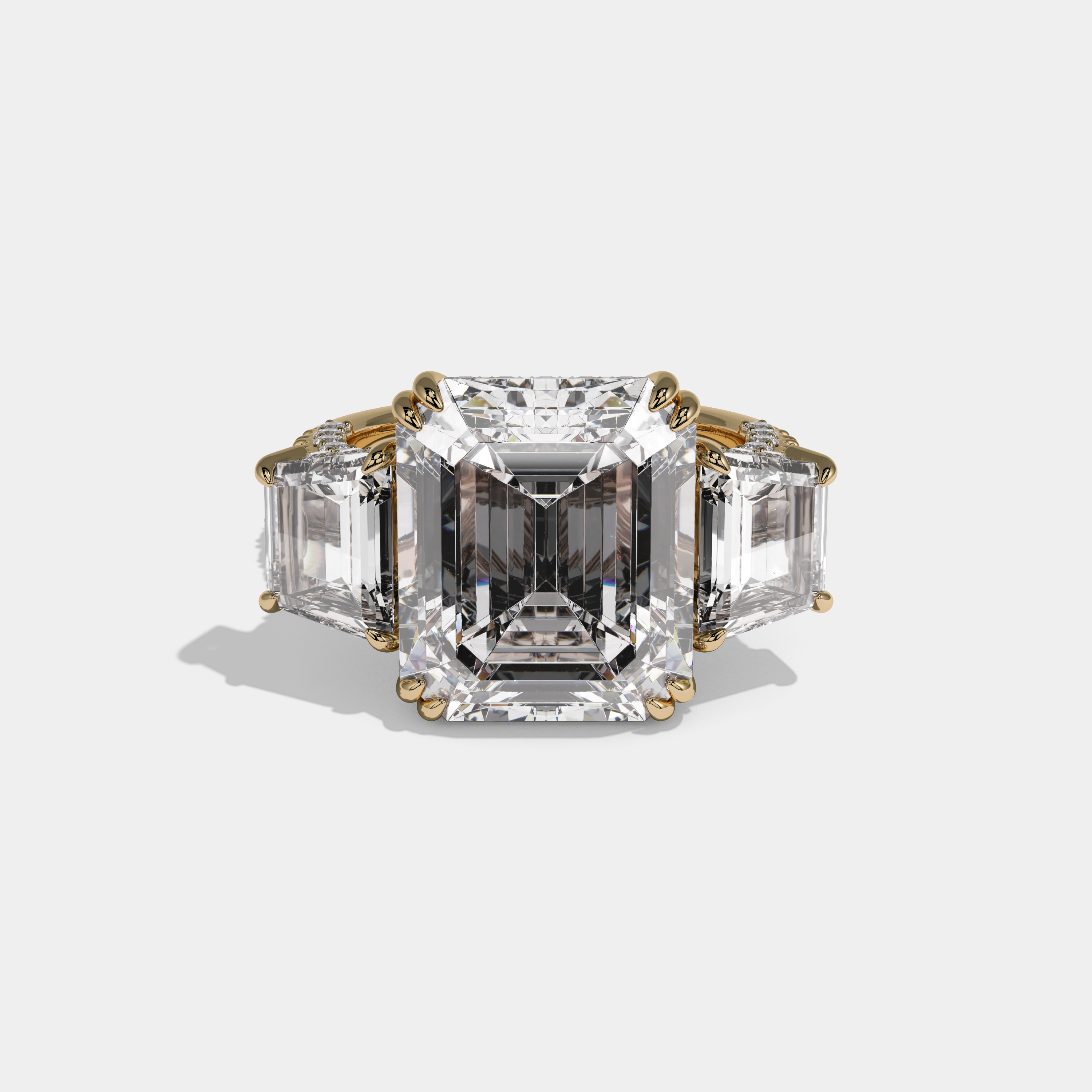 Maud Emerald Cut Diamond Halo With Step Cut Side Diamond Band Engagement Ring 10ct 18K Yellow Gold