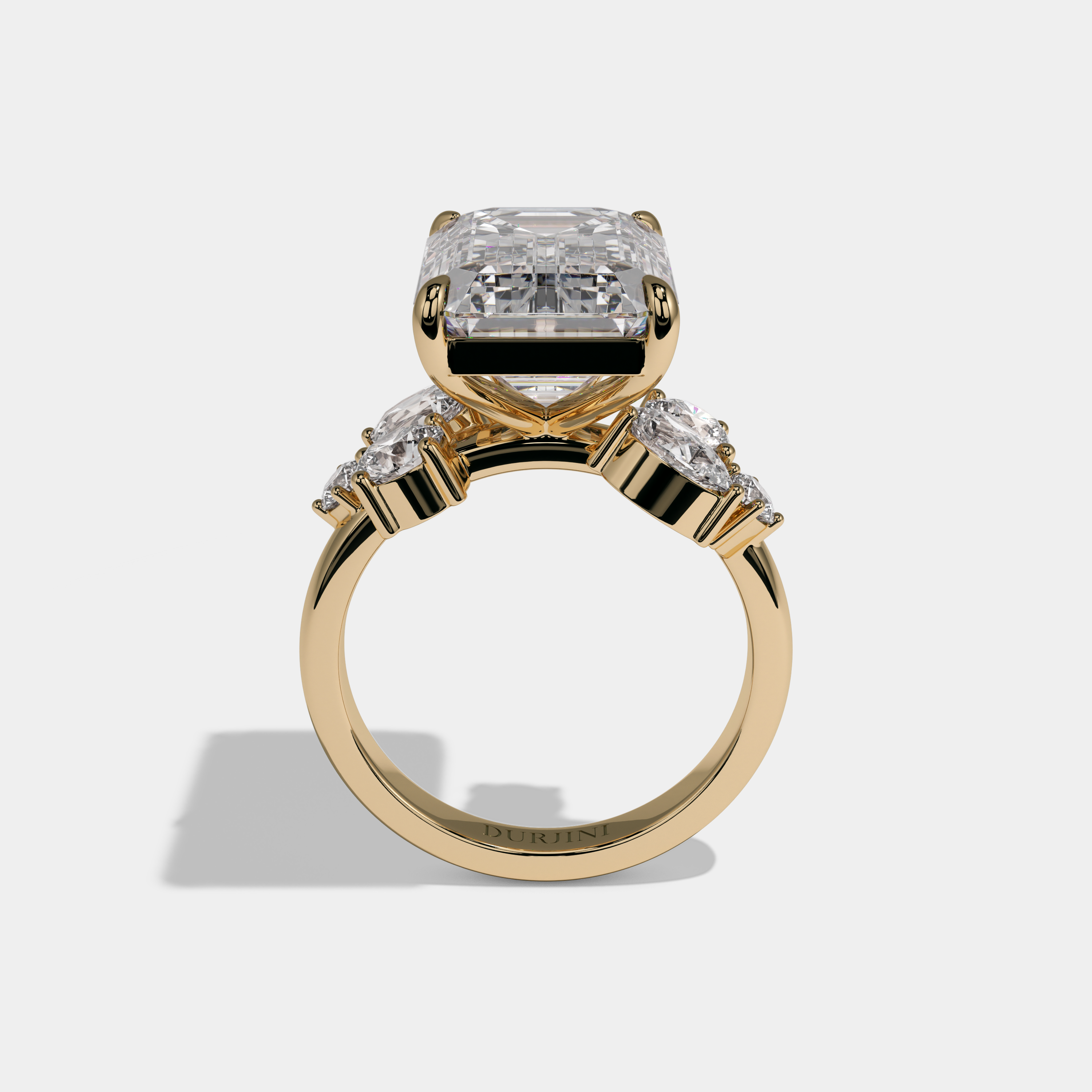 Cecilia Emerald Cut Diamond Halo Band With Twin Pear Sides Engagement Ring 10ct 18K Yellow Gold