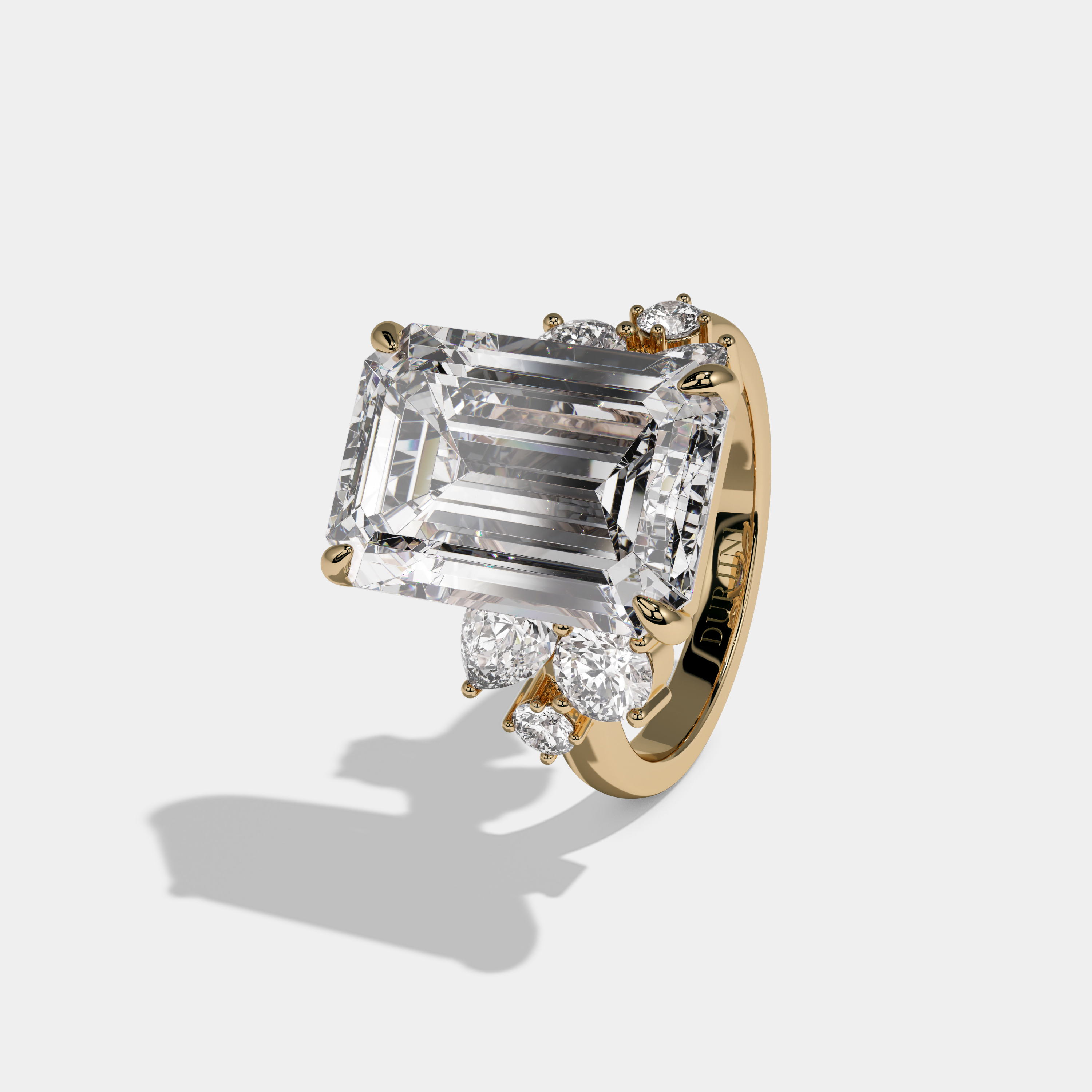 Cecilia Emerald Cut Diamond Halo Band With Twin Pear Sides Engagement Ring 10ct 18K Yellow Gold