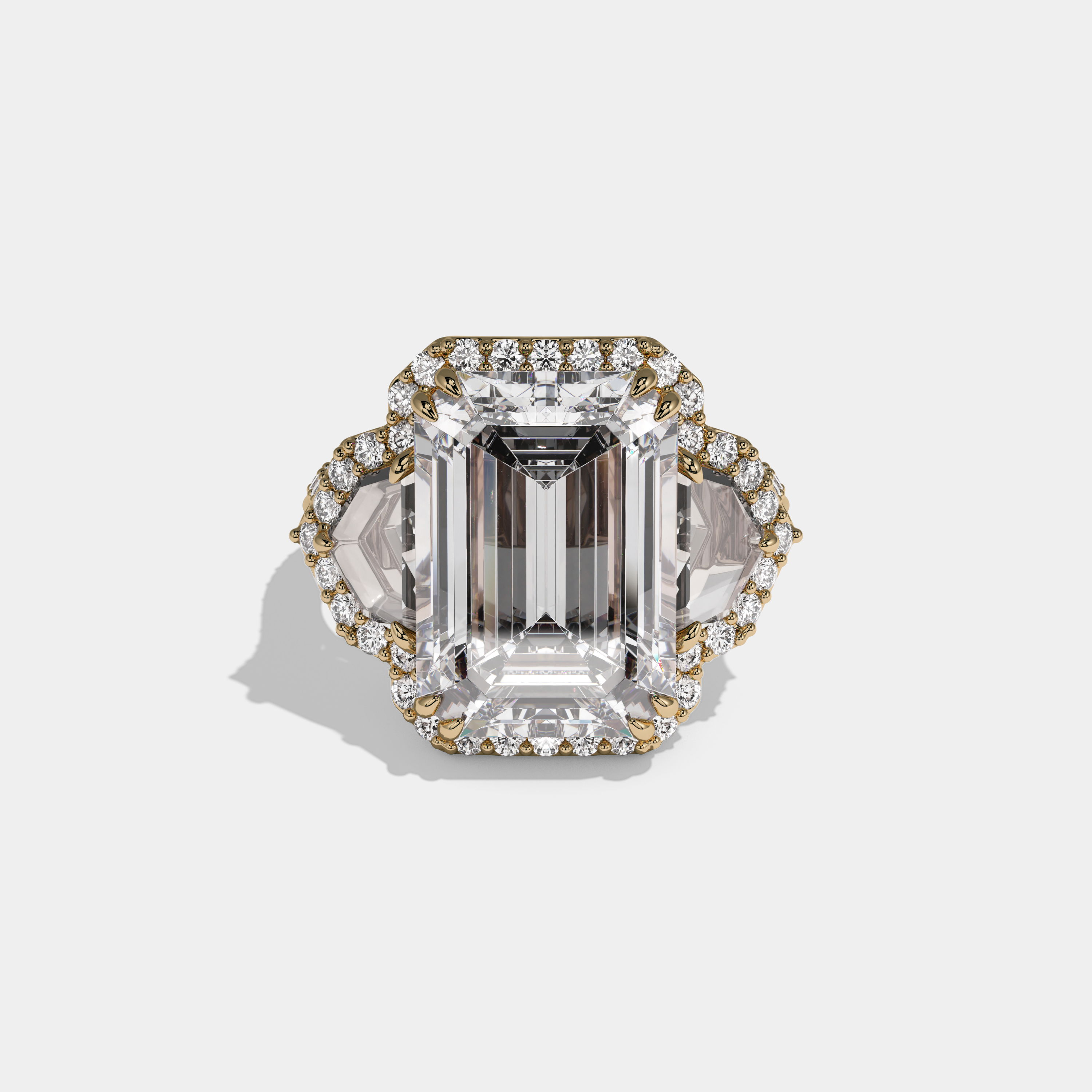 Rosalind Emerald Cut Diamond Halo With Pentagon Sides Engagement Ring 10ct 18K Yellow Gold