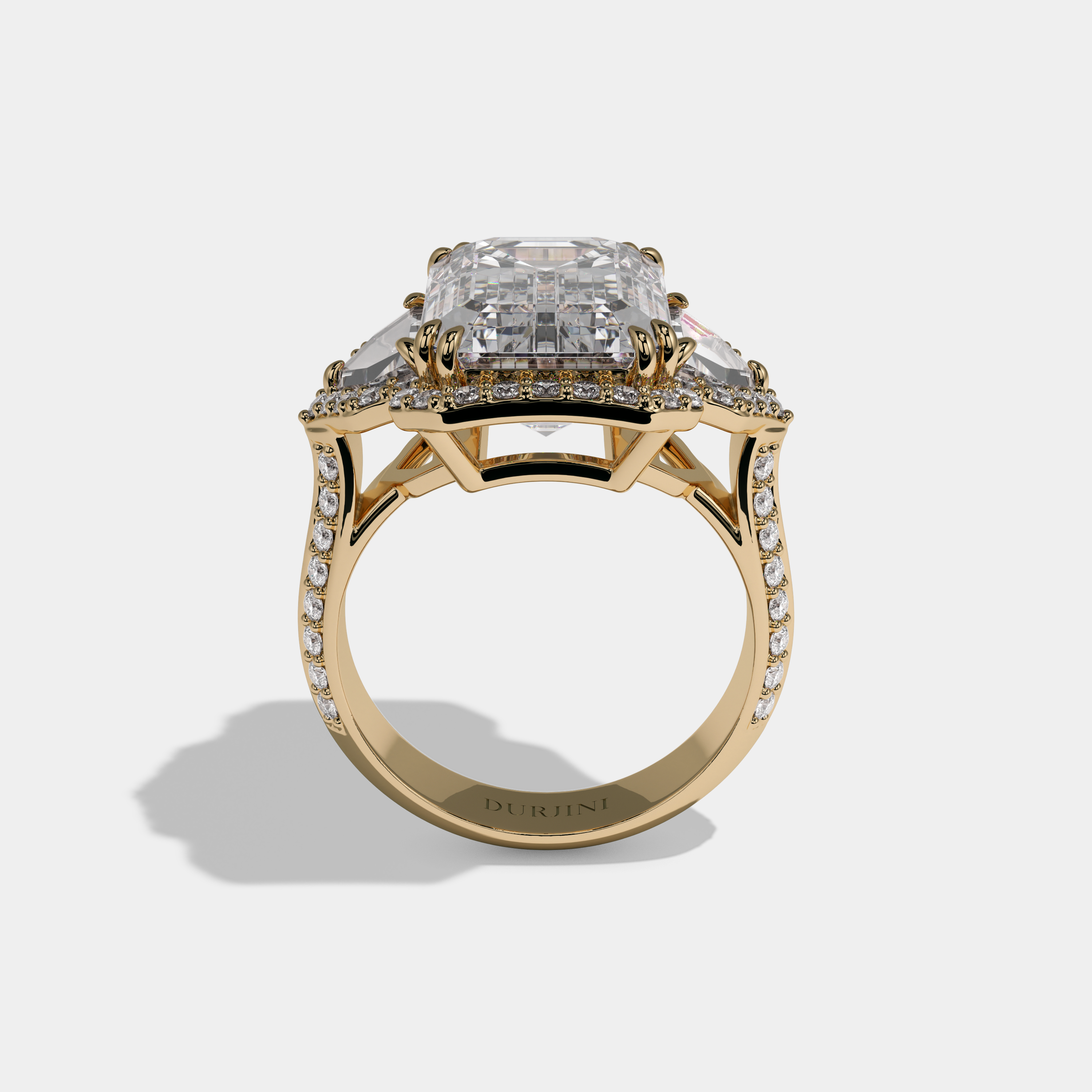 Rosalind Emerald Cut Diamond Halo With Pentagon Sides Engagement Ring 10ct 18K Yellow Gold