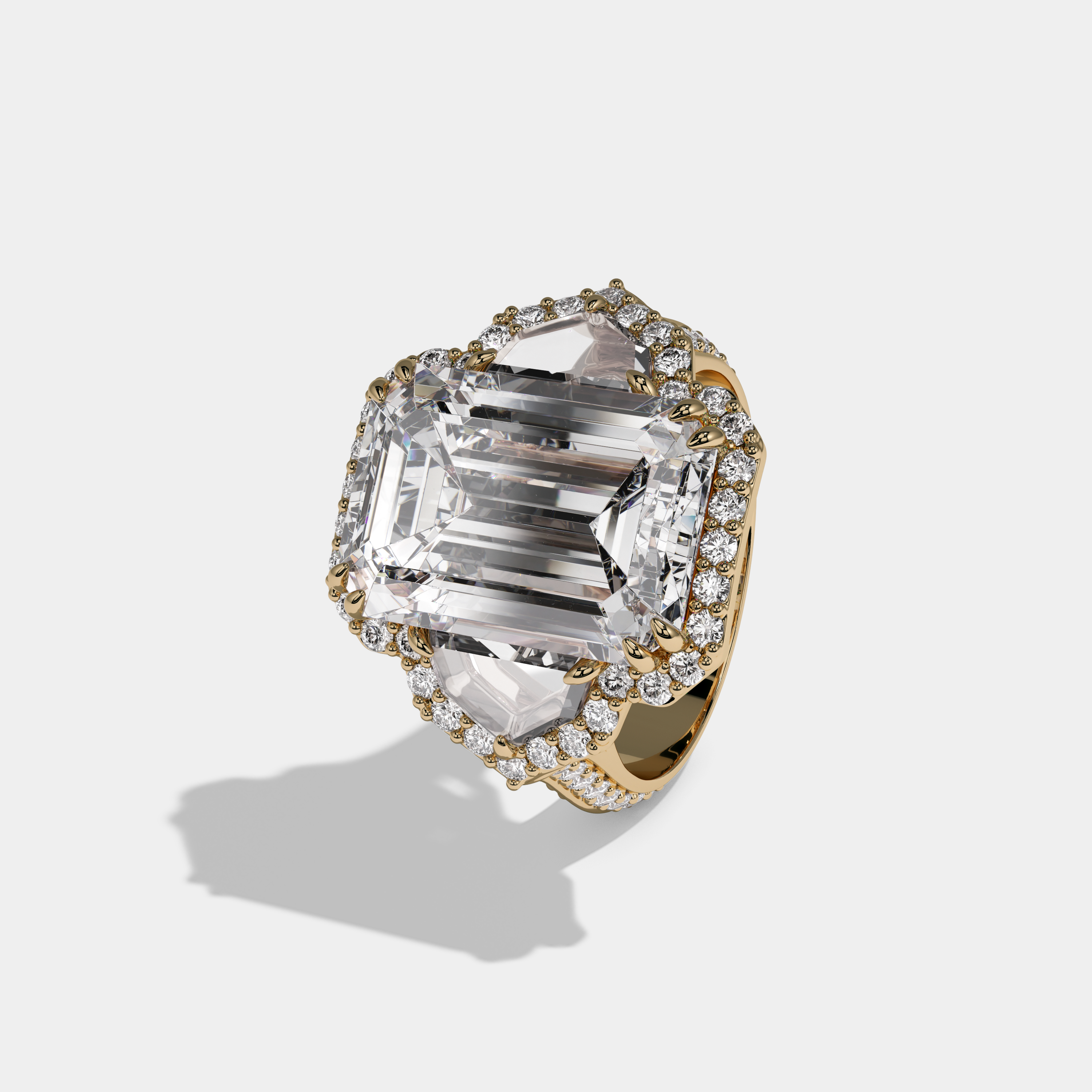 Rosalind Emerald Cut Diamond Halo With Pentagon Sides Engagement Ring 10ct 18K Yellow Gold