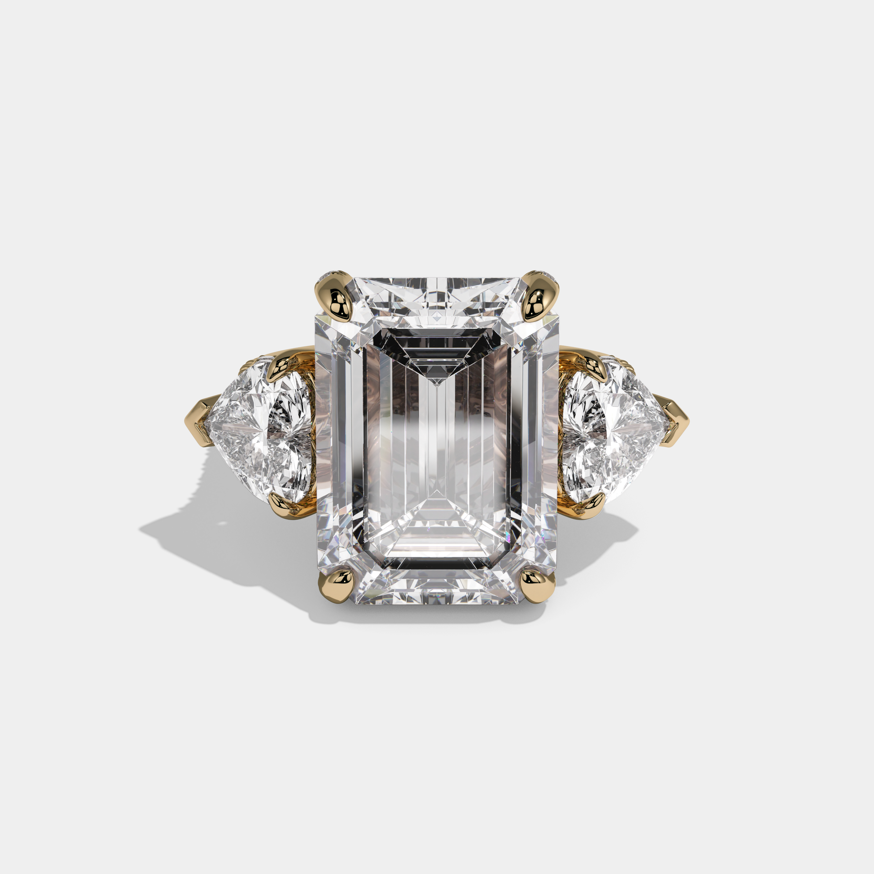 Josephine Emerald Cut Diamond Halo With Twin Heart Sides Engagement Ring 10ct 18K Yellow Gold