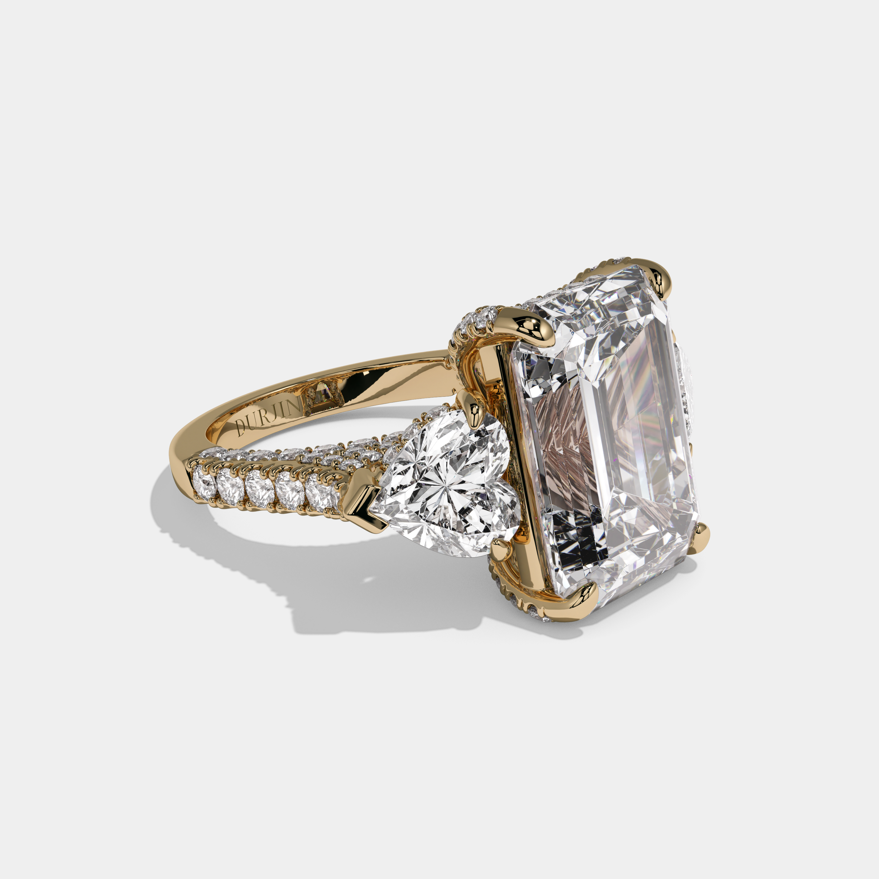 Grace Emerald Cut Diamond Band With Heart Sides Engagement Ring 10ct 18K Yellow Gold