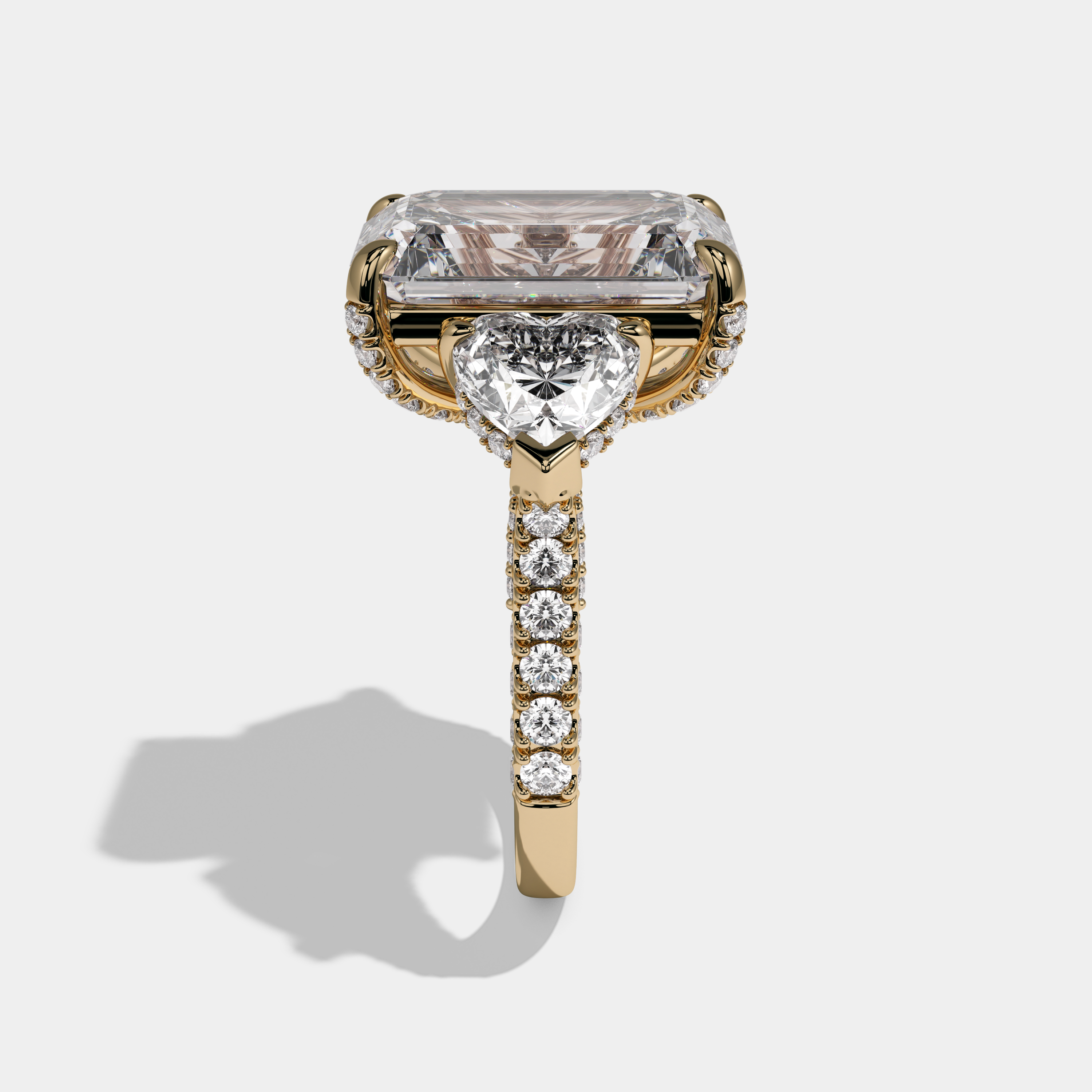 Grace Emerald Cut Diamond Band With Heart Sides Engagement Ring 10ct 18K Yellow Gold